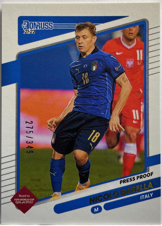 Nicolo Barella 275/349 Press Proof Gold Donruss Road To Qatar 2021/22