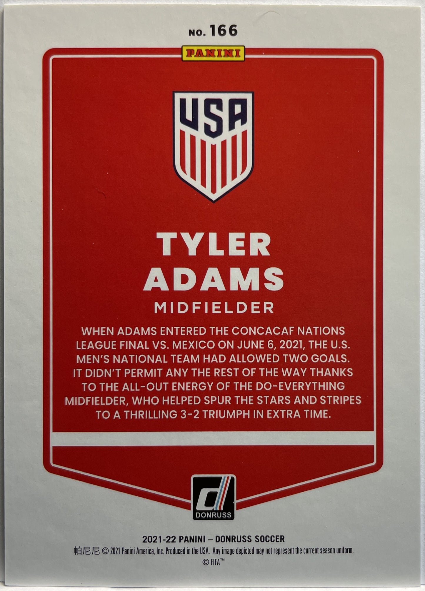 Tyler Adams 29/349 Press Proof Gold Donruss Road To Qatar 2021/22