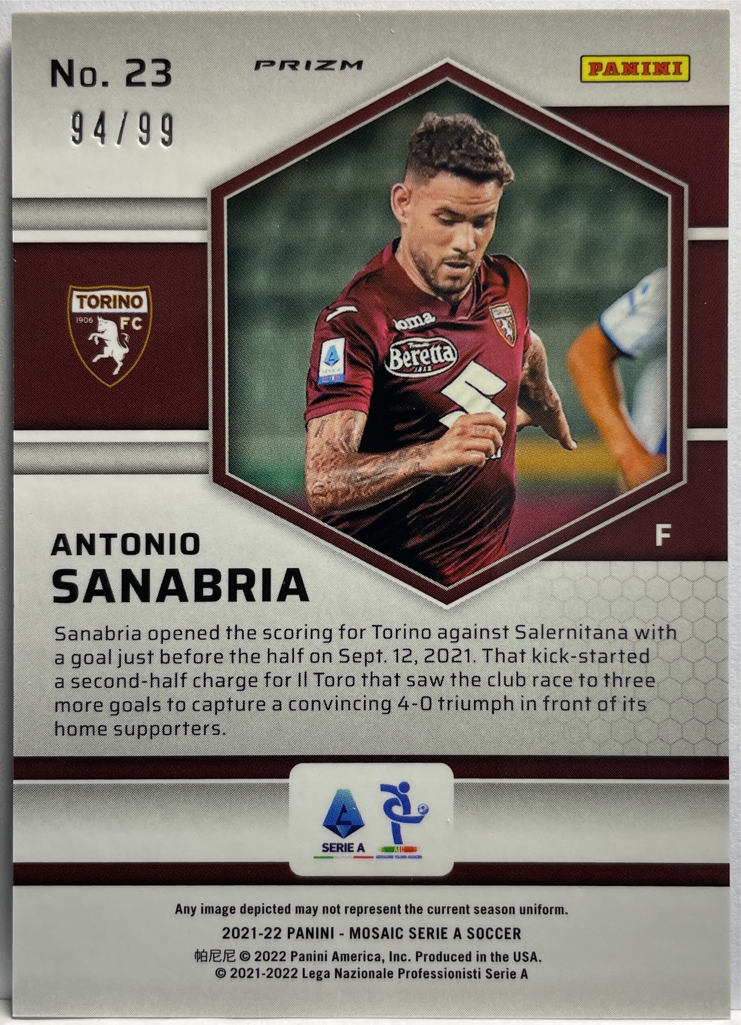 Antonio Sanabria 94/99 Rookie Blue Mosaic Serie A 2021/22