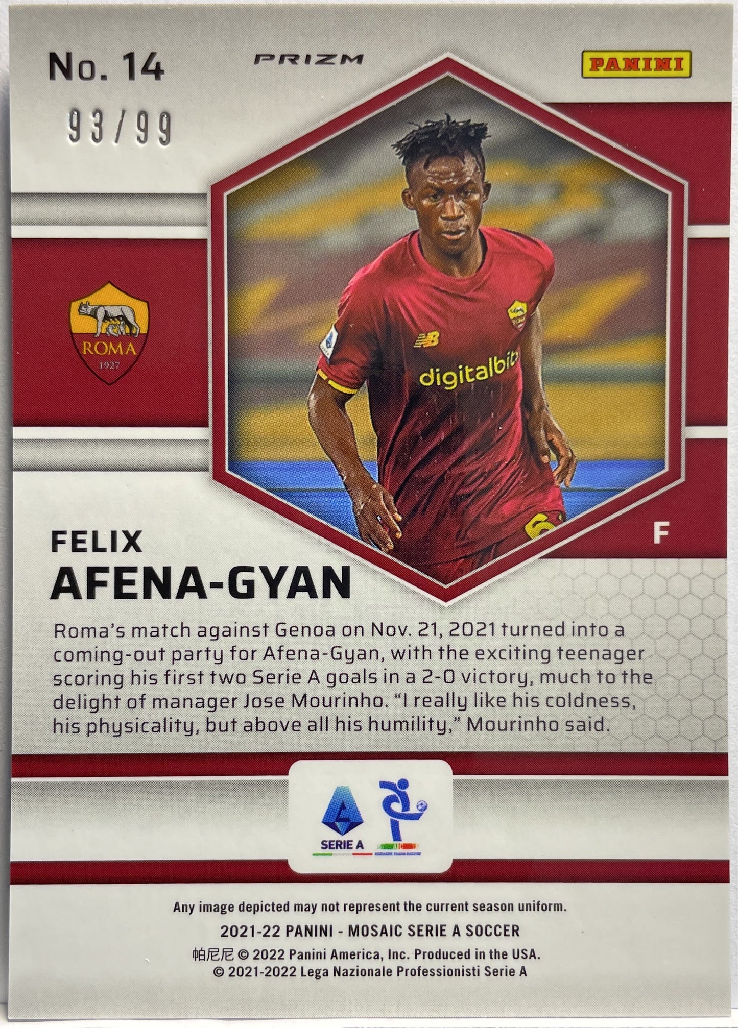 Felix Afena-Gyan 93/99 Rookie Blue Mosaic Serie A 2021/22