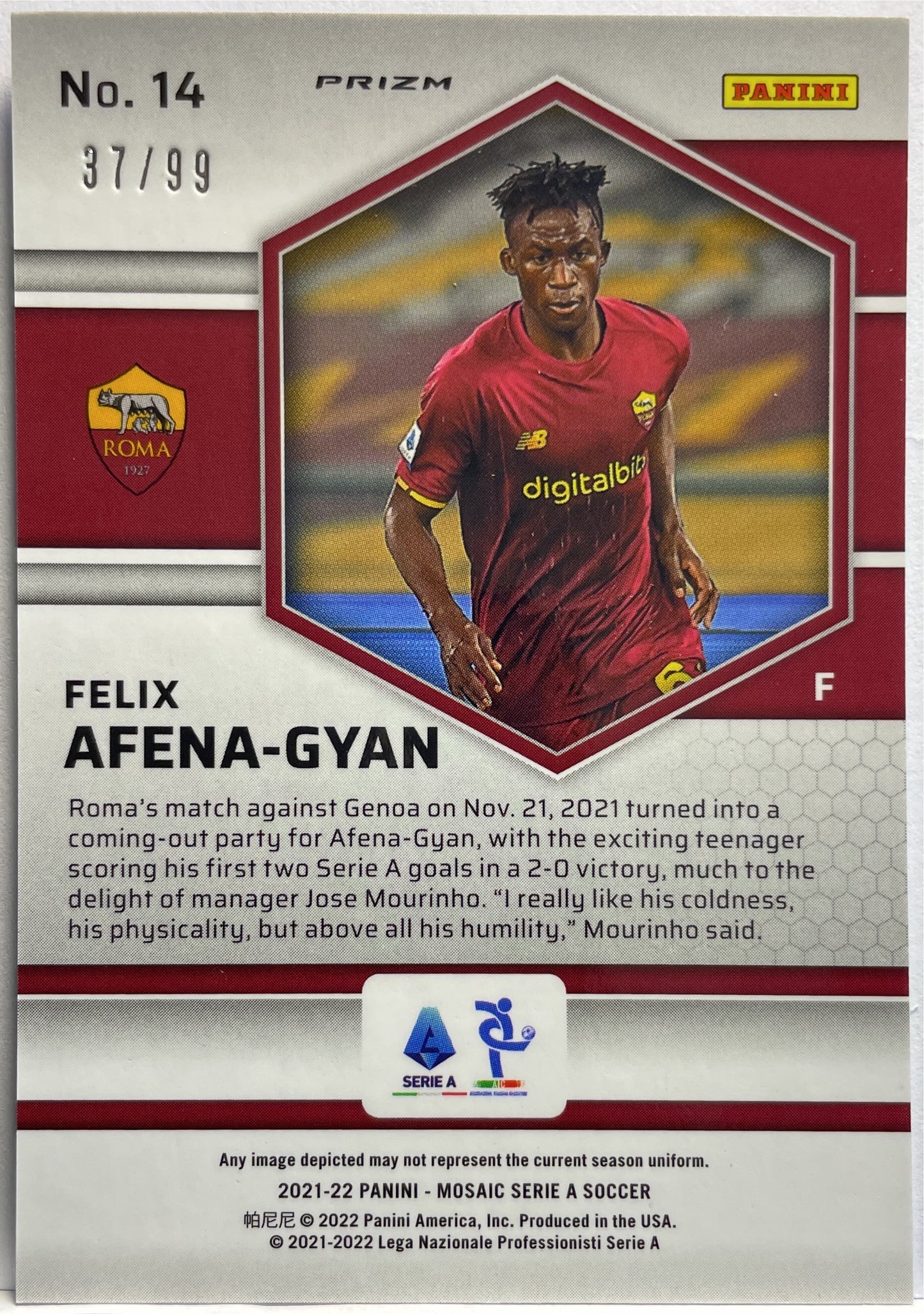 Felix Afena-Gyan 37/99 Rookie Blue Mosaic Serie A 2021/22