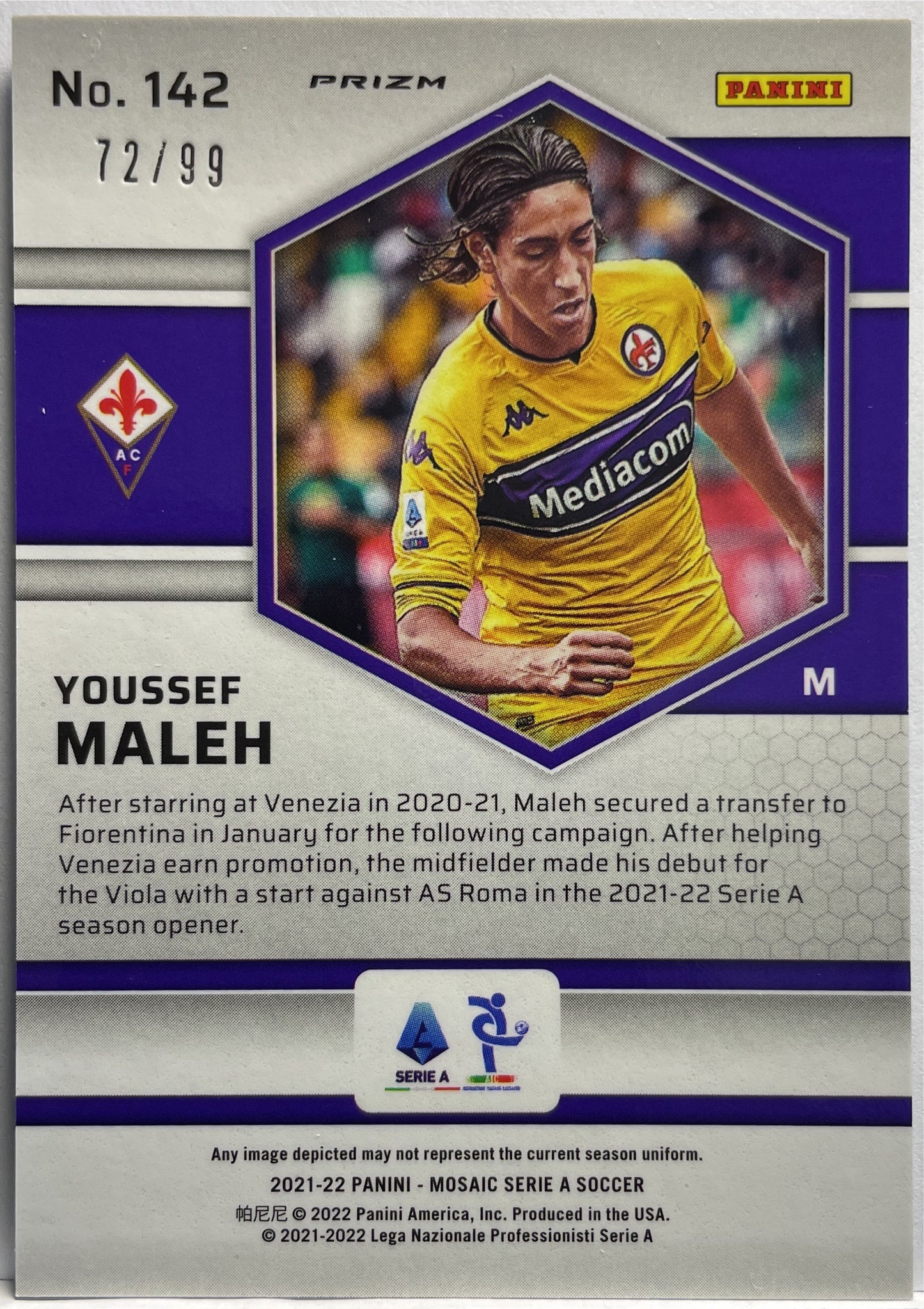 Youssef Maleh 72/99 Rookie Blue Mosaic Serie A 2021/22