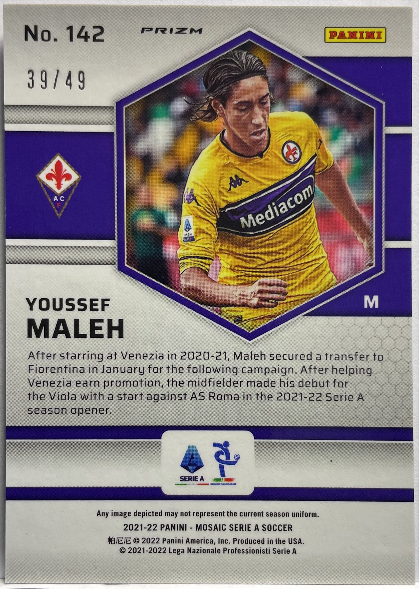 Youssef Maleh 39/49 Purple Mosaic Serie A 2021/22