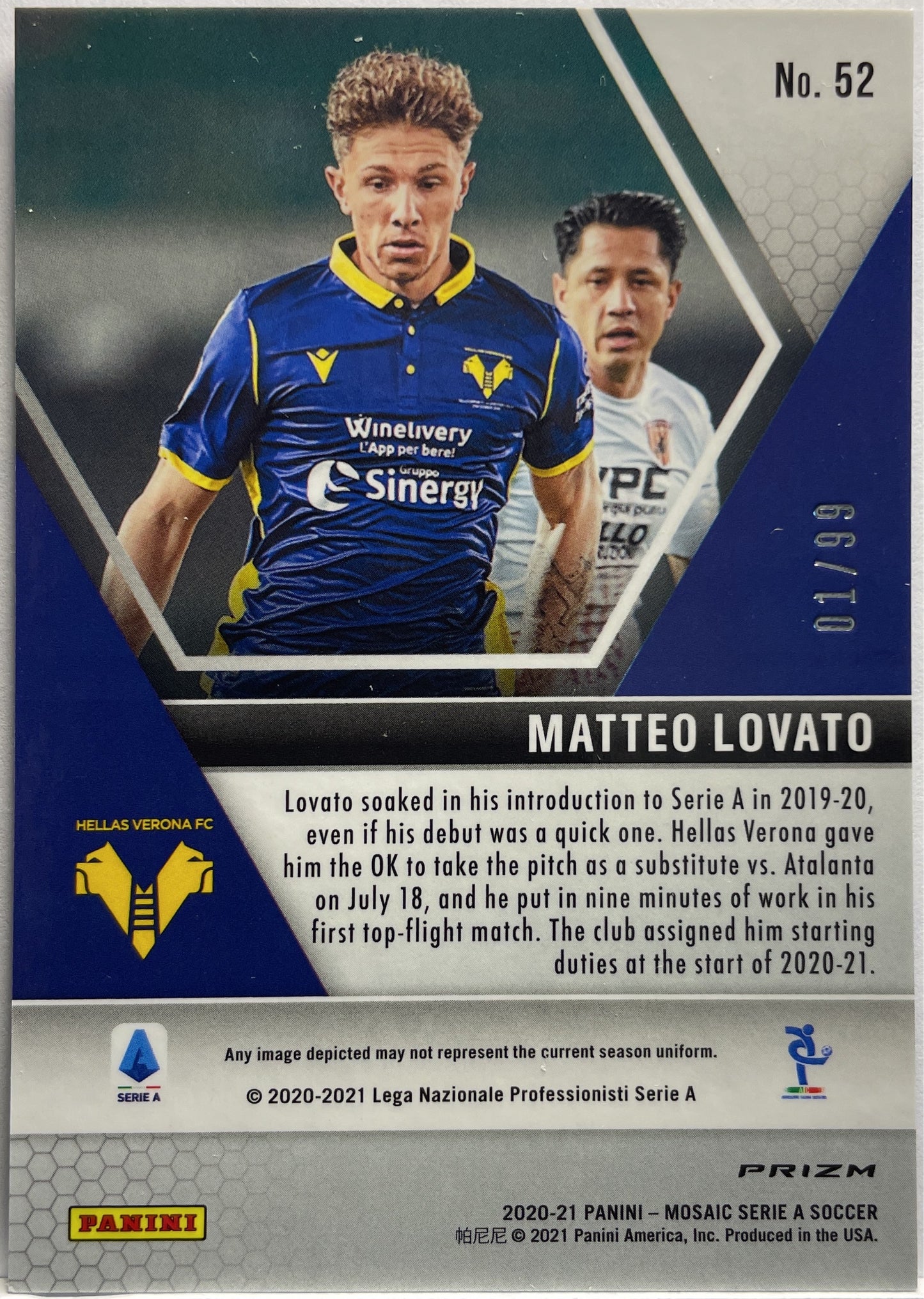 Matteo Lovato 1/99 Rookie Blue Mosaic Serie A 2020/21