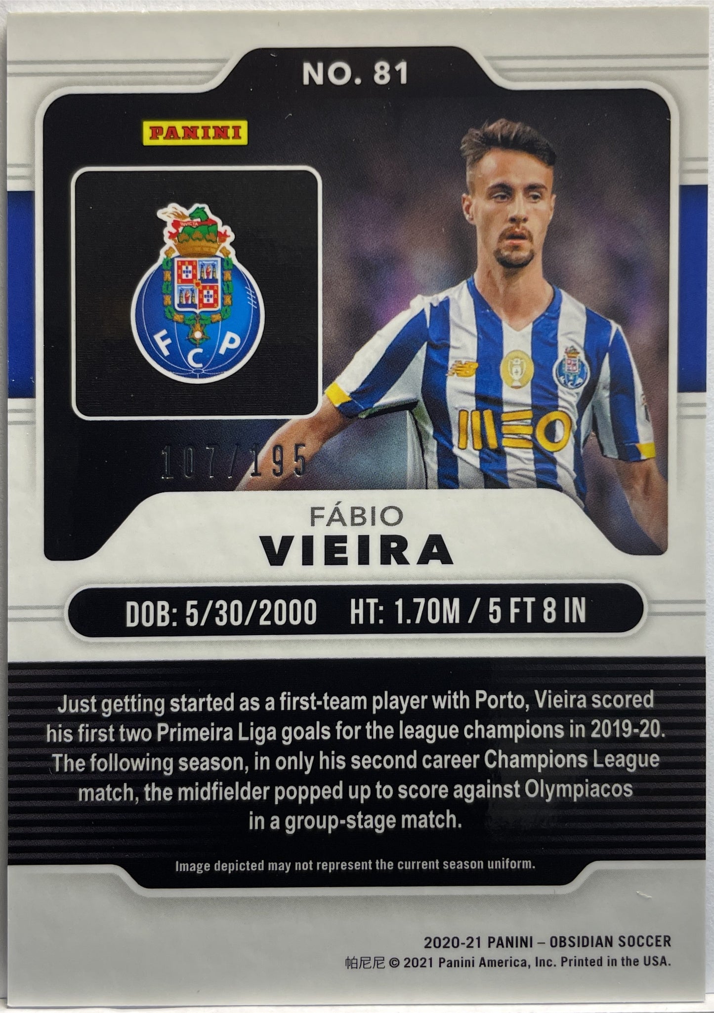 Fabio Vieira 107/195 Rookie Obsidian 2020/21