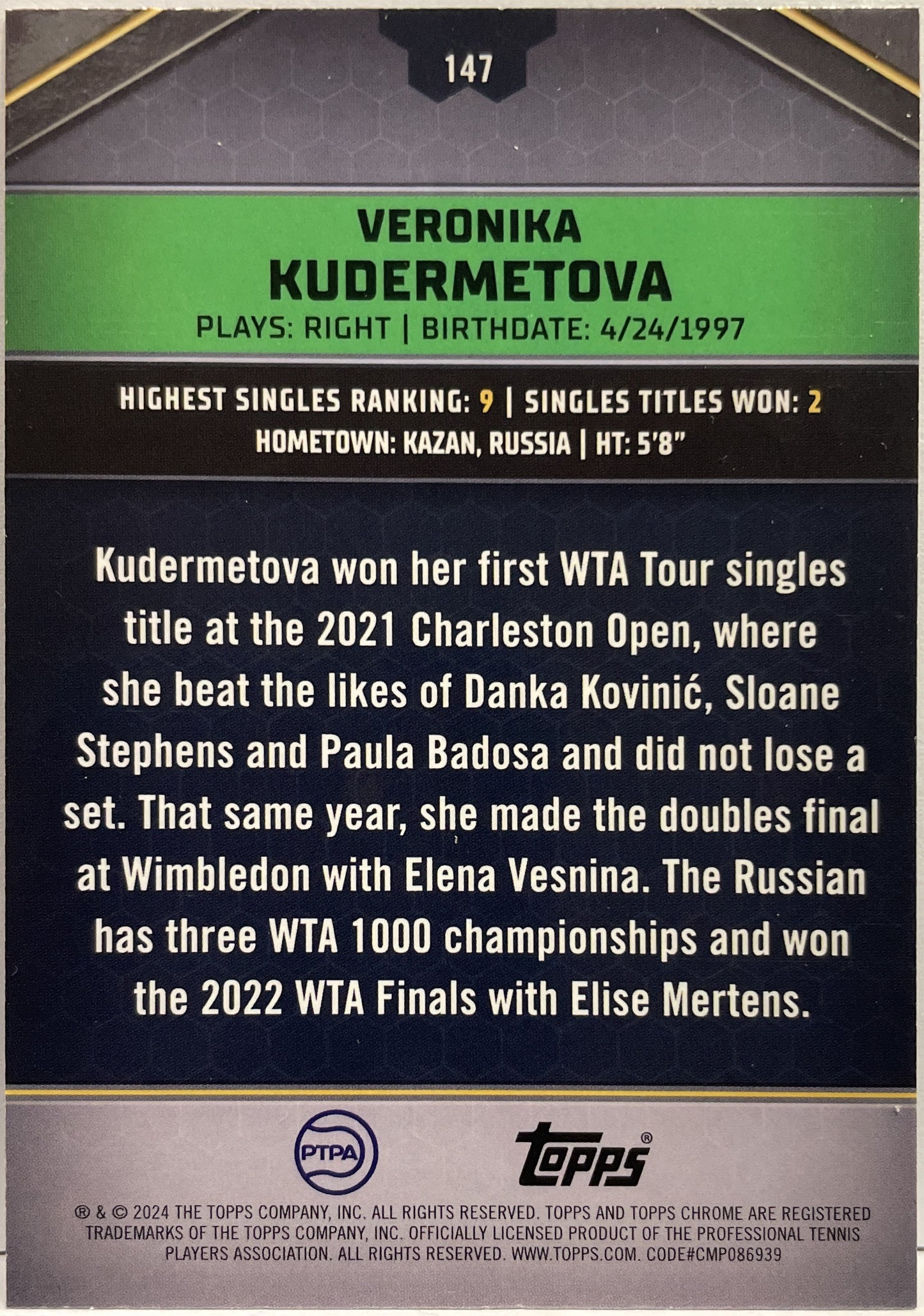 Veronika Kudermetova 50/75 Topps Tennis Graphite 2024