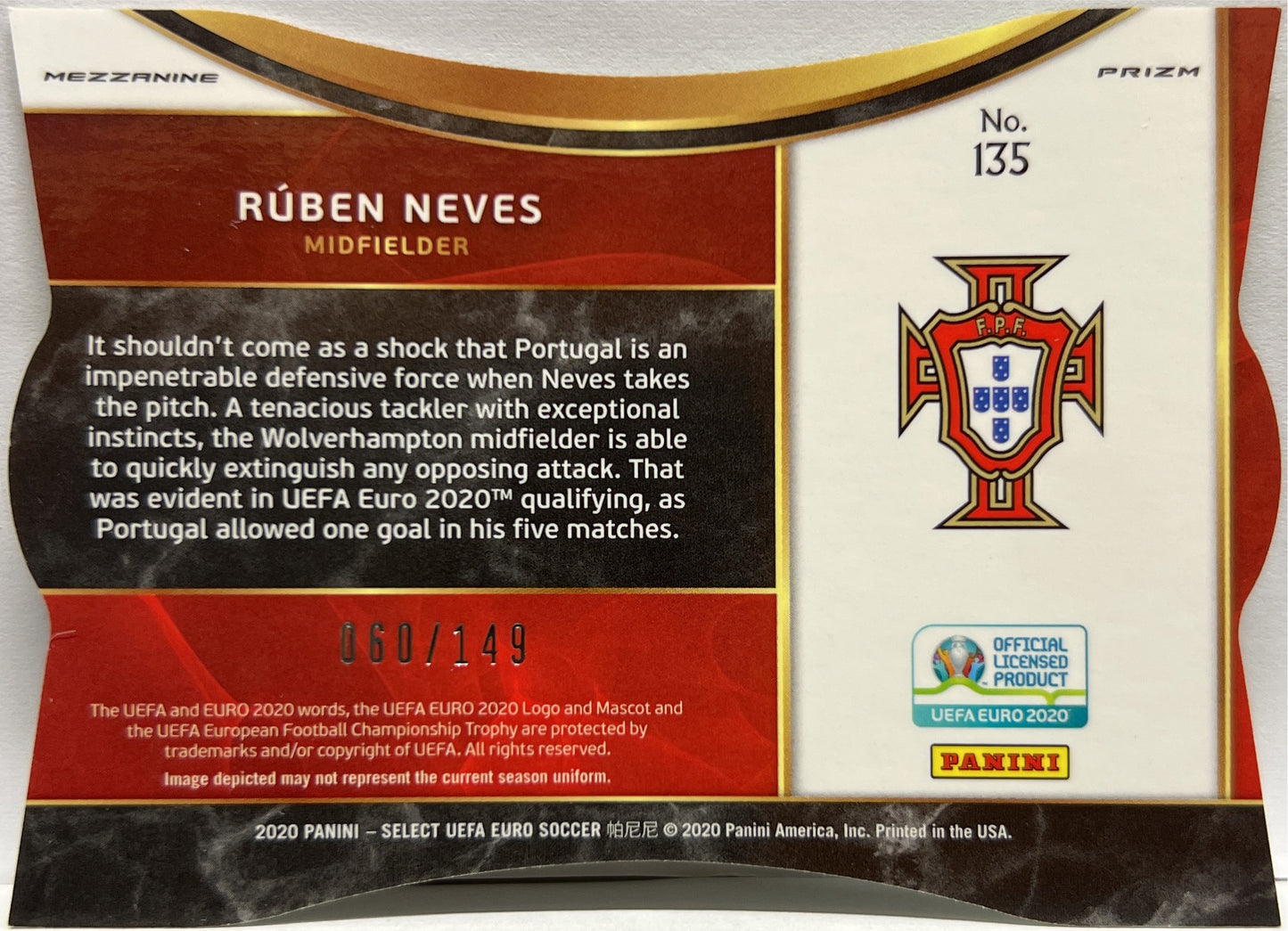 Ruben Neves 60/149 Mezzanine Neon Green Die Cut Prizm Select Uefa Euro 2020