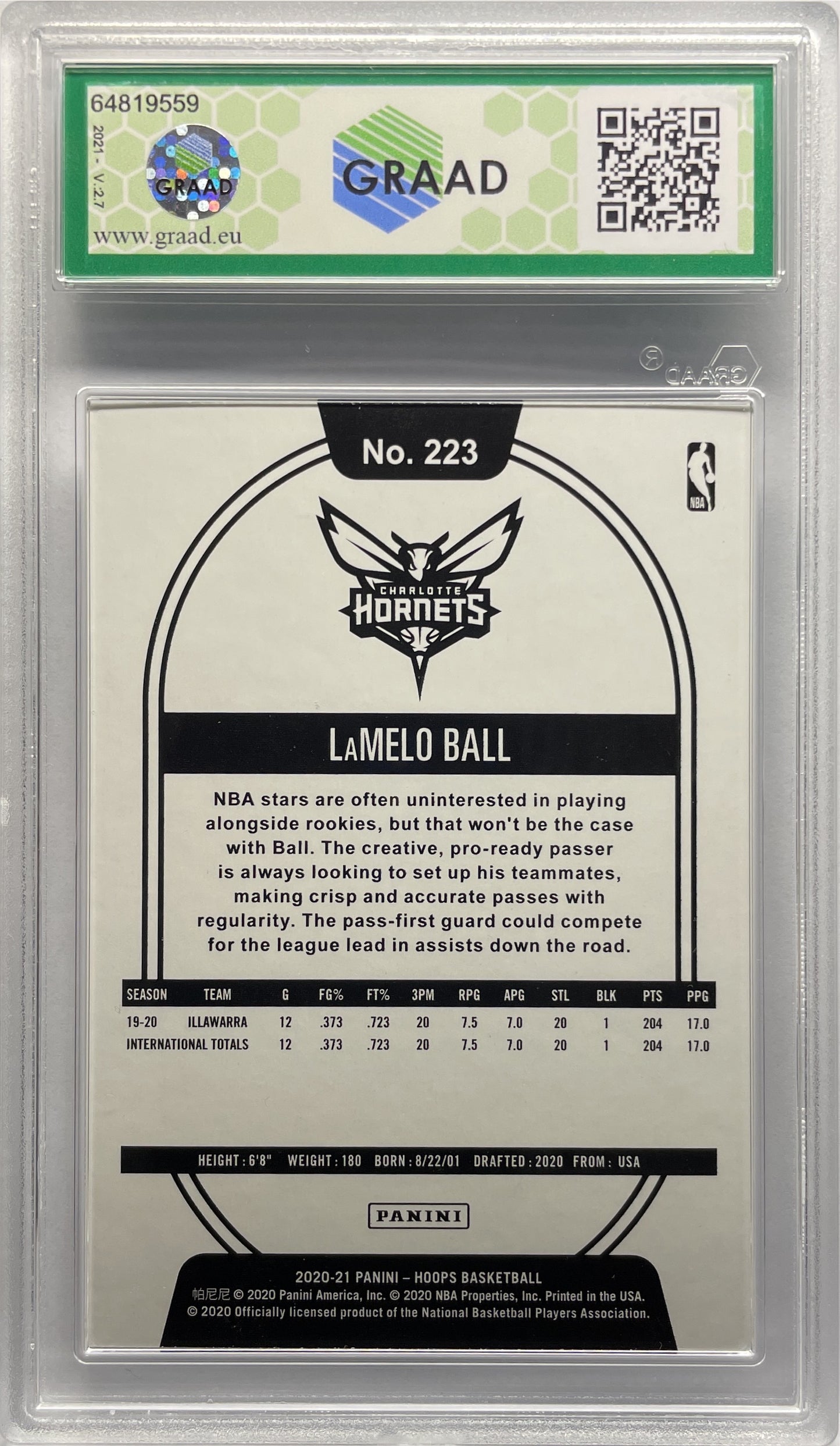 GRAAD 9 - Lamelo Ball Rookie - Donruss NBA Hoops Basketball 2020/21