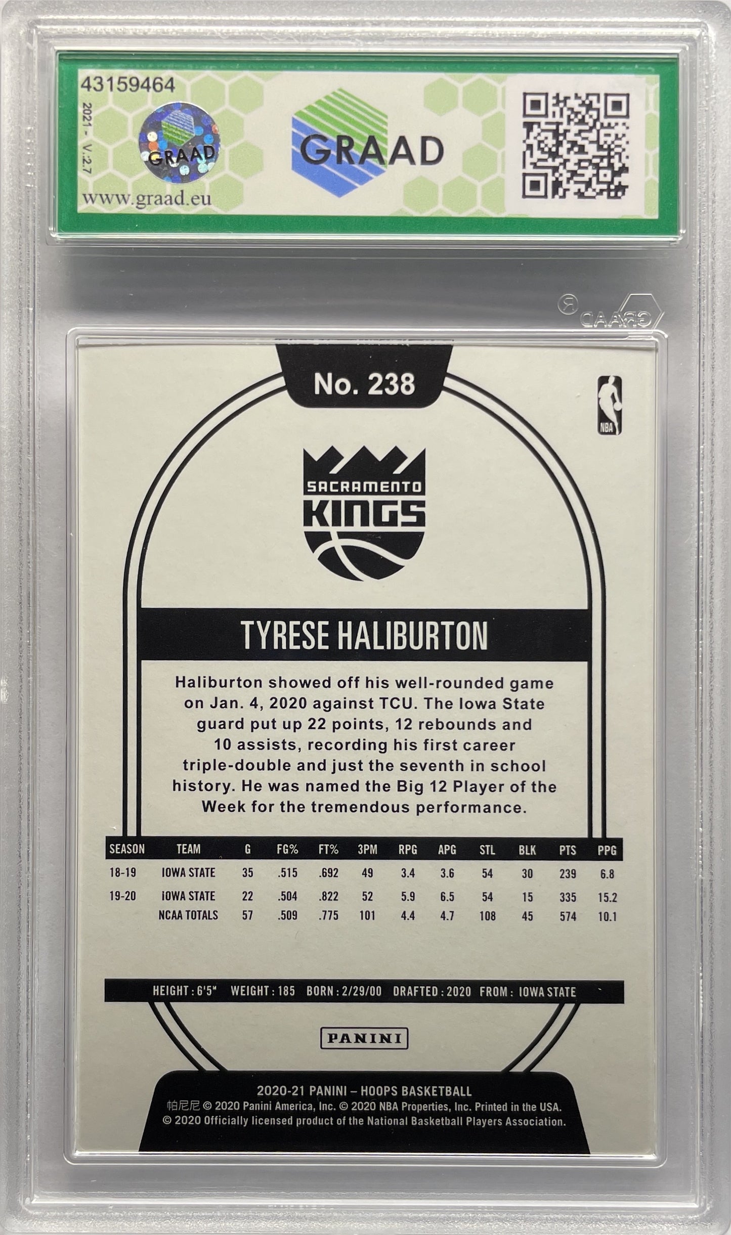 GRAAD 9 - Tyrese Haliburton Rookie Yellow - Donruss NBA Hoops Basketball 2020/21