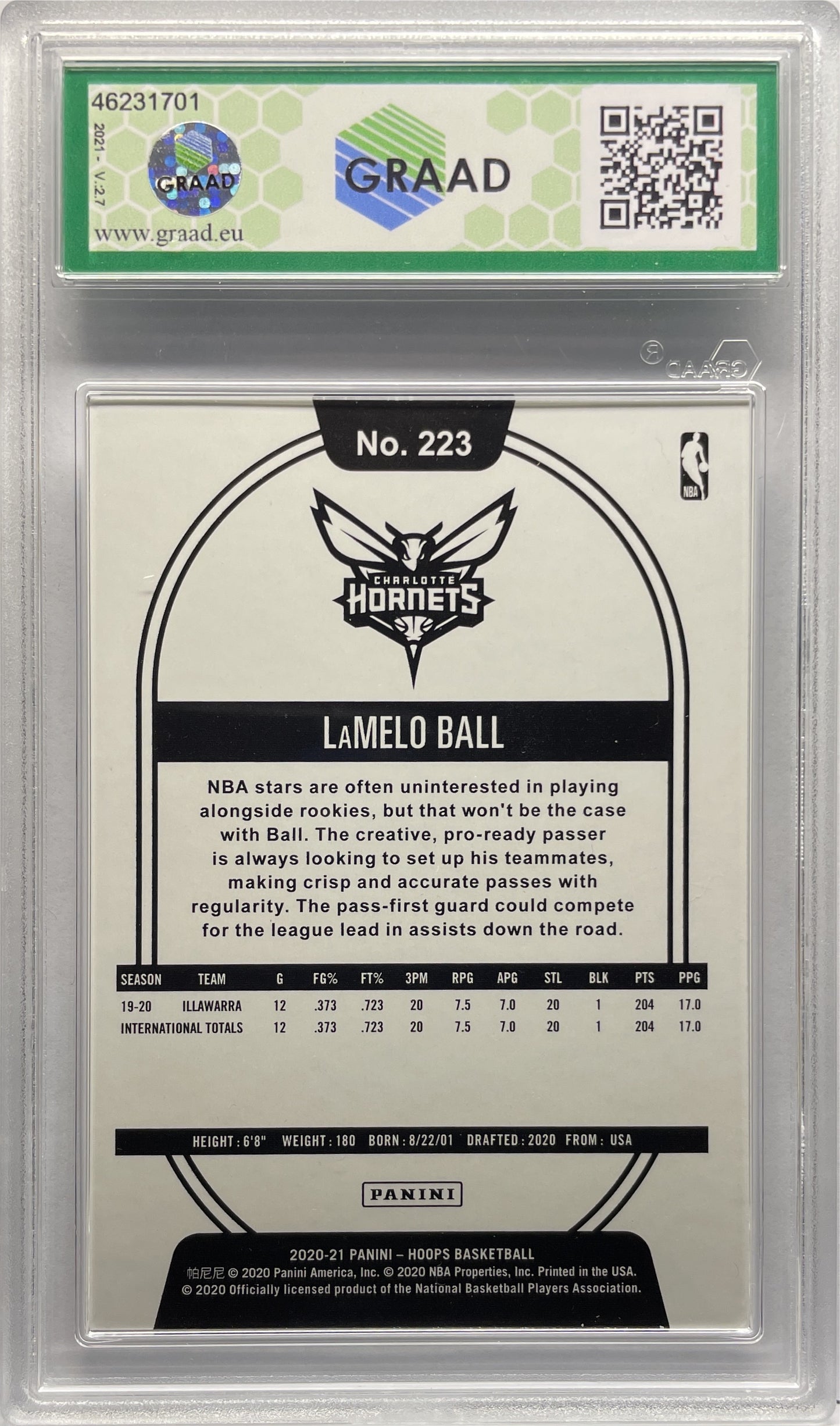 GRAAD 9 - Lamelo Ball Rookie Yellow - Donruss NBA Hoops Basketball 2020/21