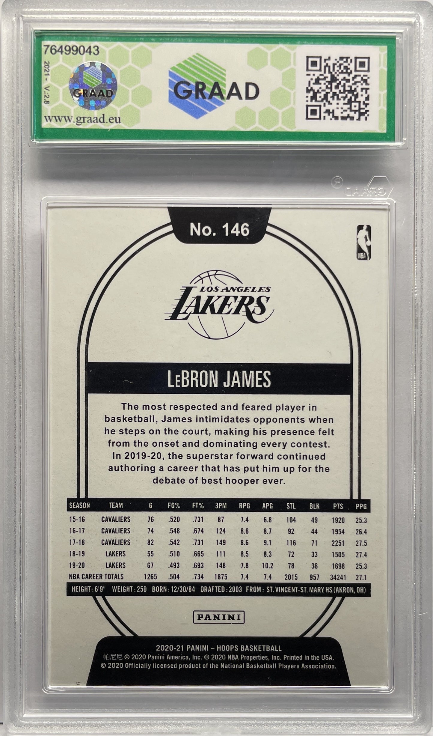 GRAAD 8 - Lebron James - Donruss NBA Hoops Basketball 2020/21