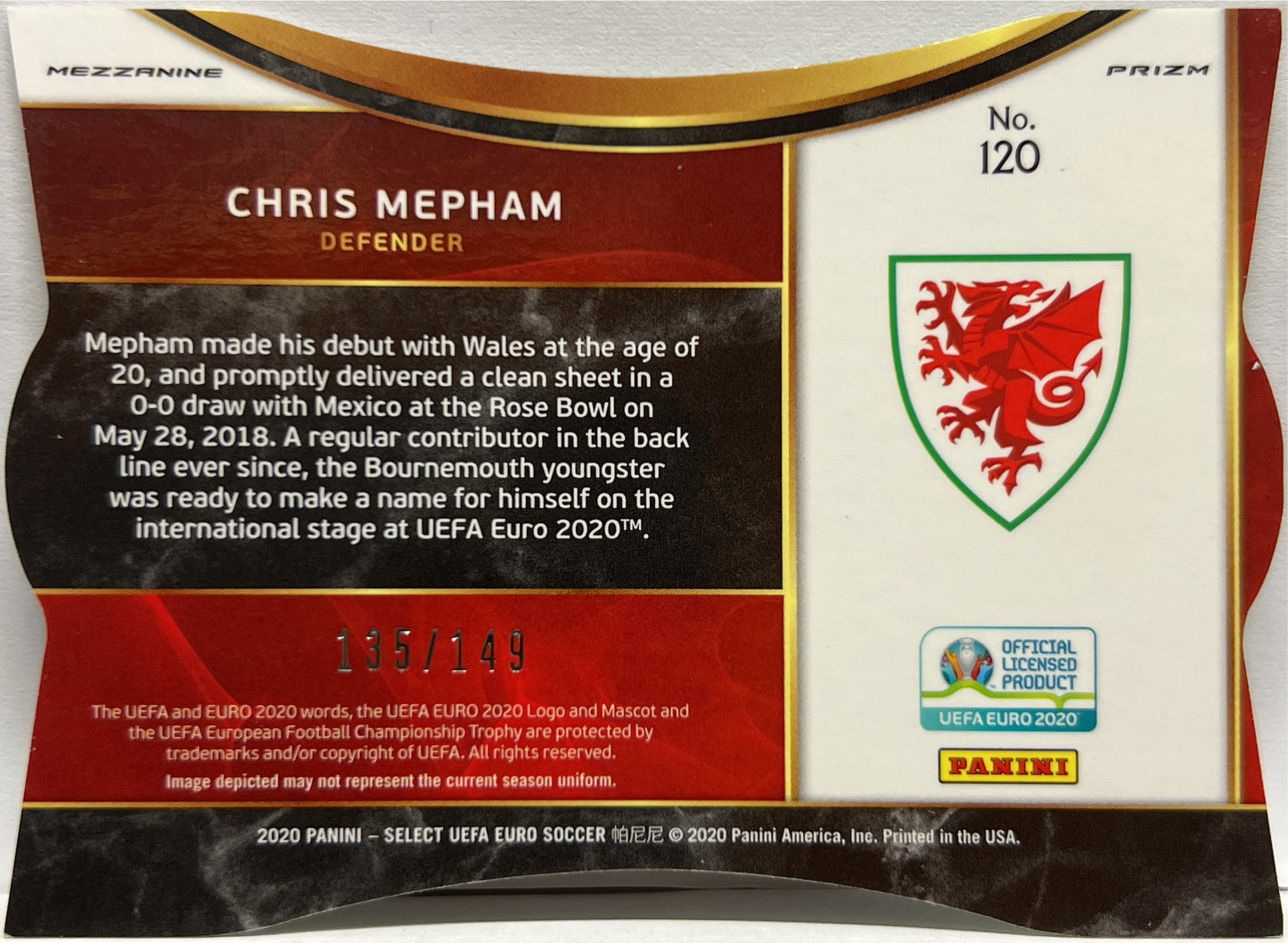 Chris Mepham 135/149 Rookie Mezzanine Neon Green Die Cut Prizm Select Uefa Euro 2020