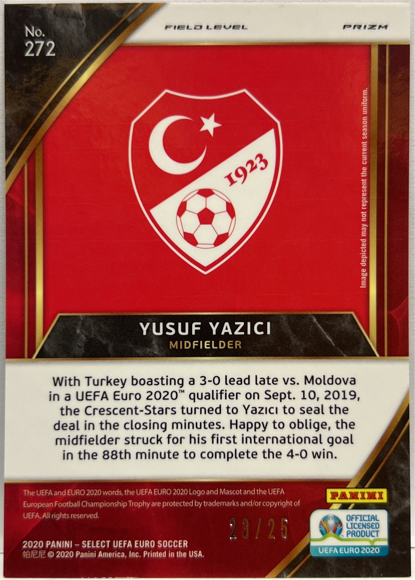 Yusuf Yazaci 23/25 Rookie Field Level Tye Die Prizm Select Uefa Euro 2020