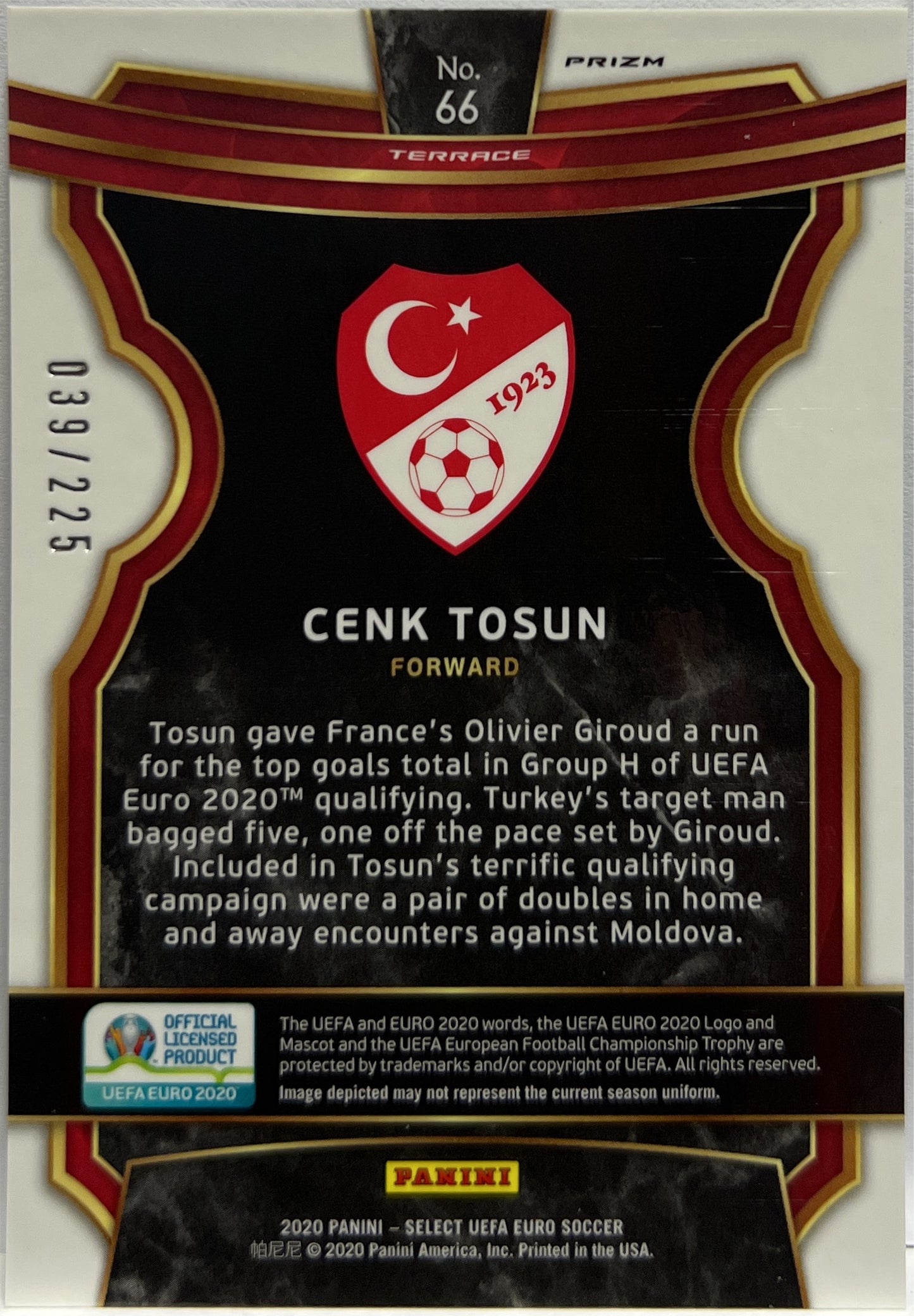 Cenk Tosun 39/225 Terrace Blue Prizm Select Uefa Euro 2020