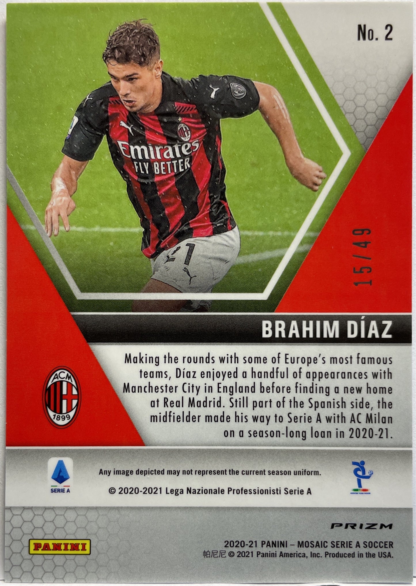 Brahim Diaz 15/49 Purple Mosaic Serie A 2020/21