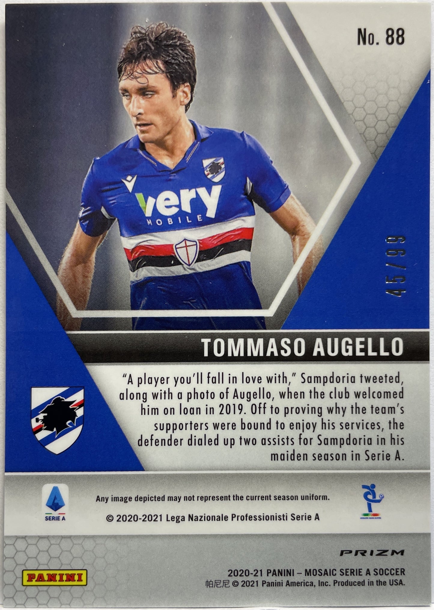 Tommaso Augello 45/99 Rookie Blue Mosaic Serie A 2020/21