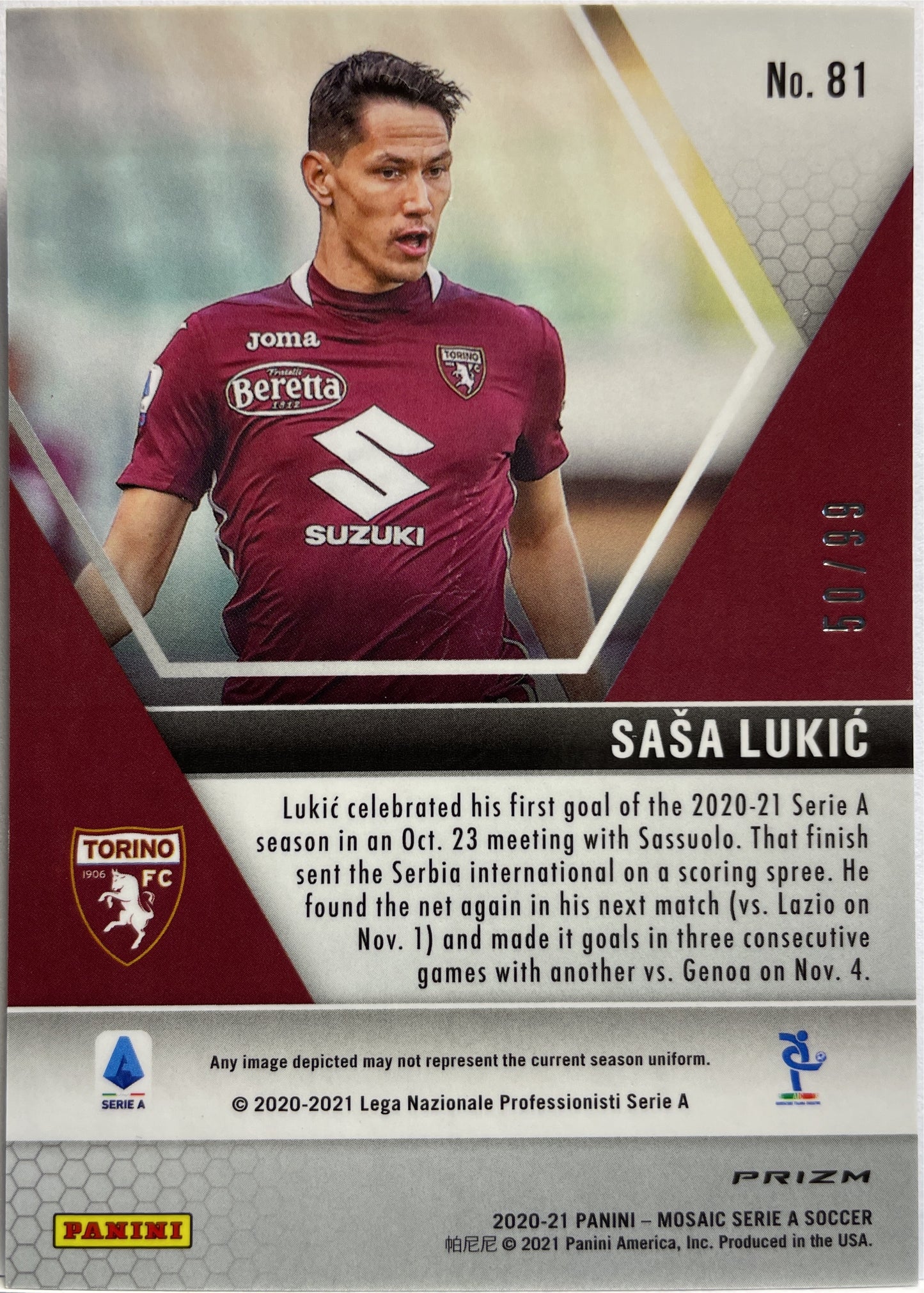 Sasa Lukic 50/99 Rookie Blue Mosaic Serie A 2020/21