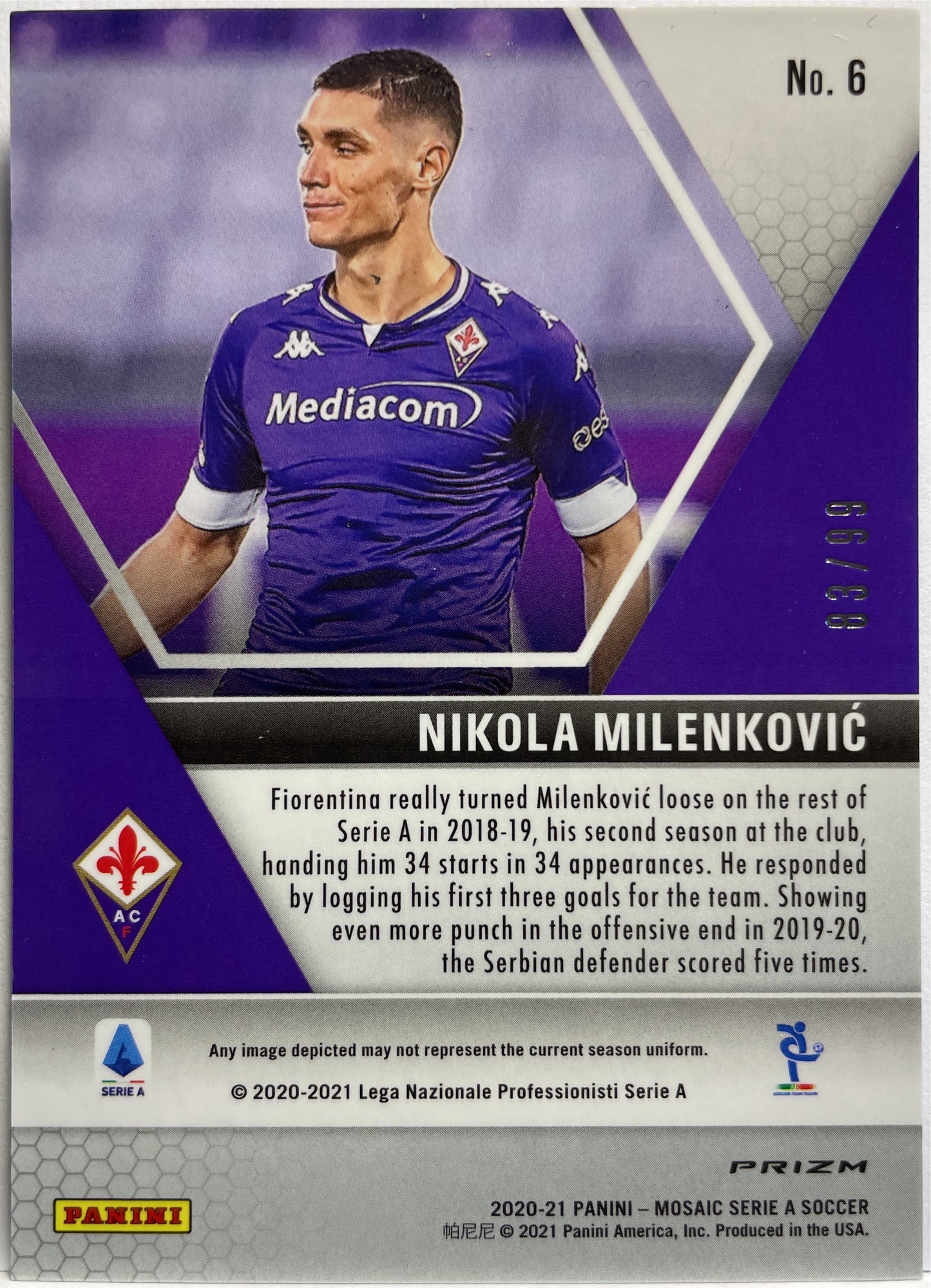 Nikola Milenkovic 83/99 Blue Mosaic Serie A 2020/21