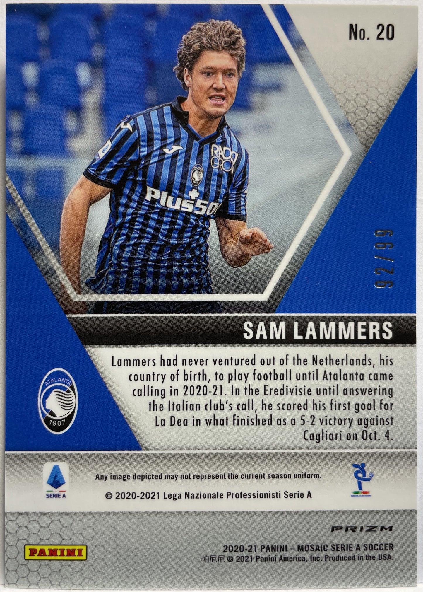 Sam Lammers 92/99 Rookie Blue Mosaic Serie A 2020/21