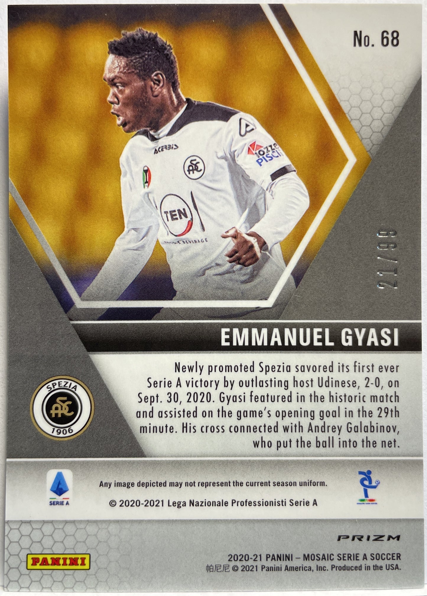 Emmanuel Gyasi 21/99 Rookie Blue Mosaic Serie A 2020/21