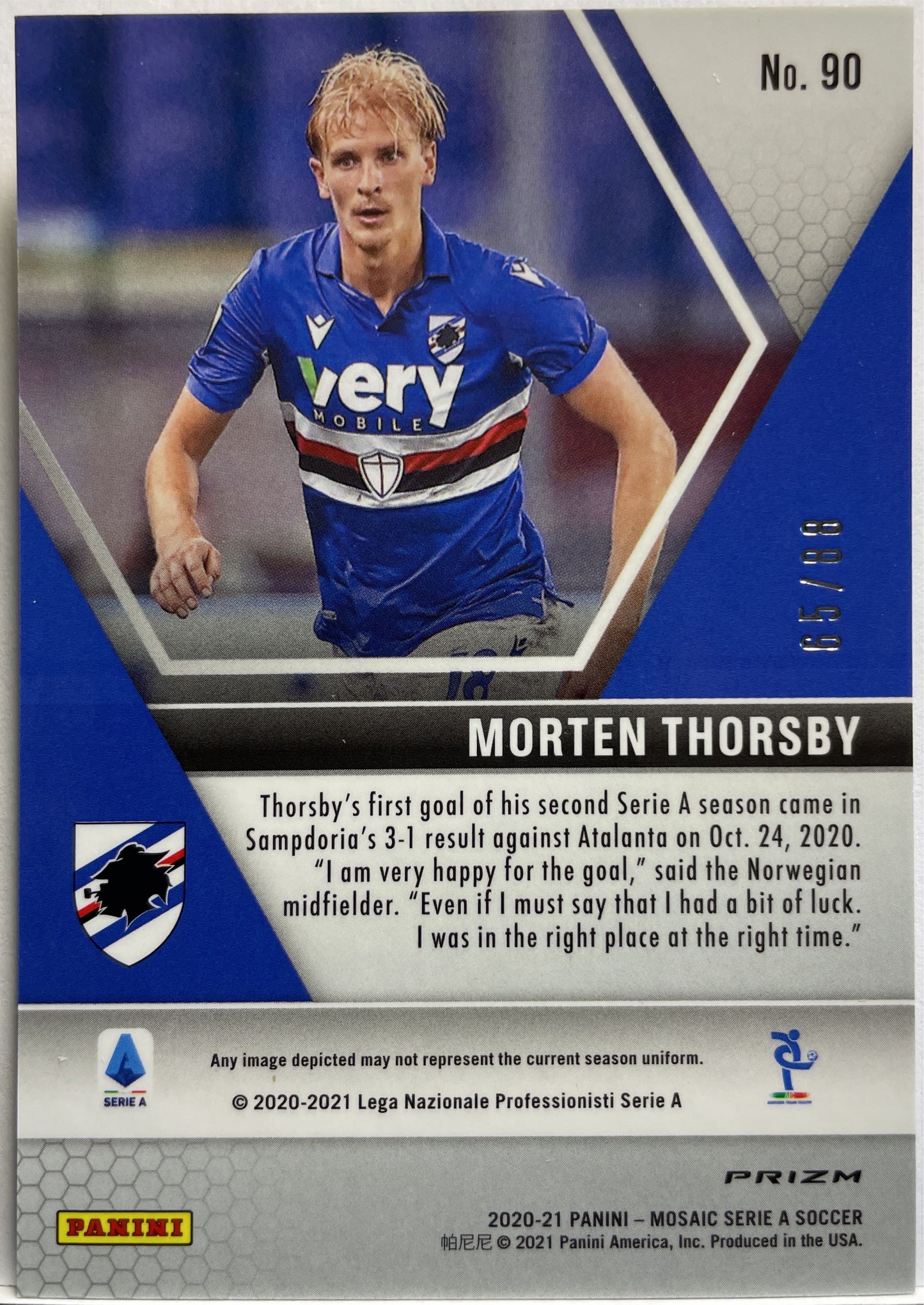 Morten Thorsby 65/88 Rookie Red/Gold Choice T-Mall Mosaic Serie A 2020/21