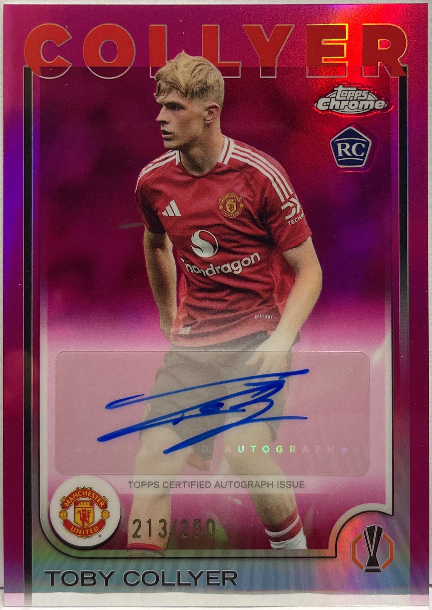 Toby Collyer 213/250 Rookie Autograph Pink Topps Chrome UCC 2024/25
