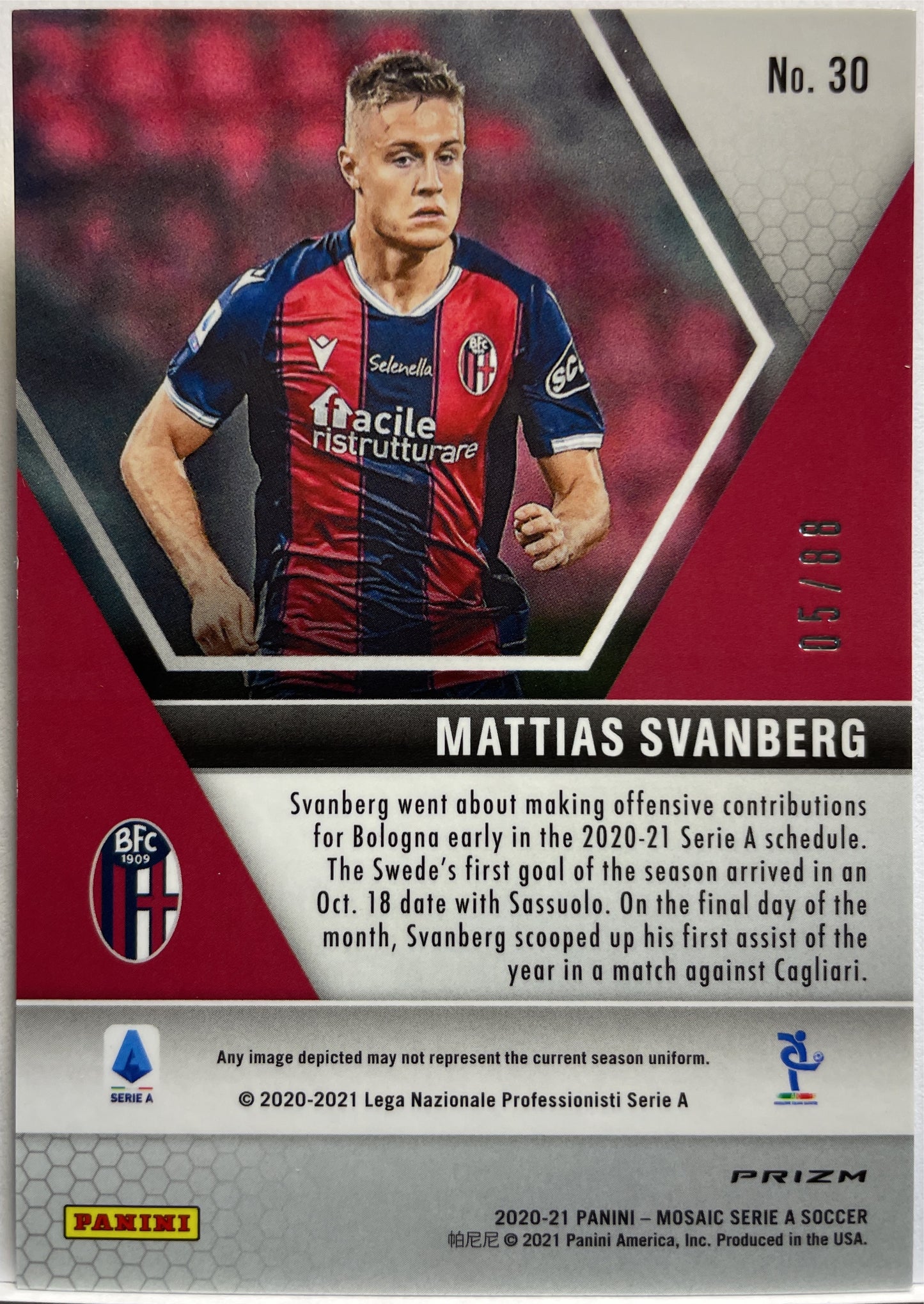 Mattias Svanberg 5/88 Rookie Red/Gold Choice T-Mall Mosaic Serie A 2020/21