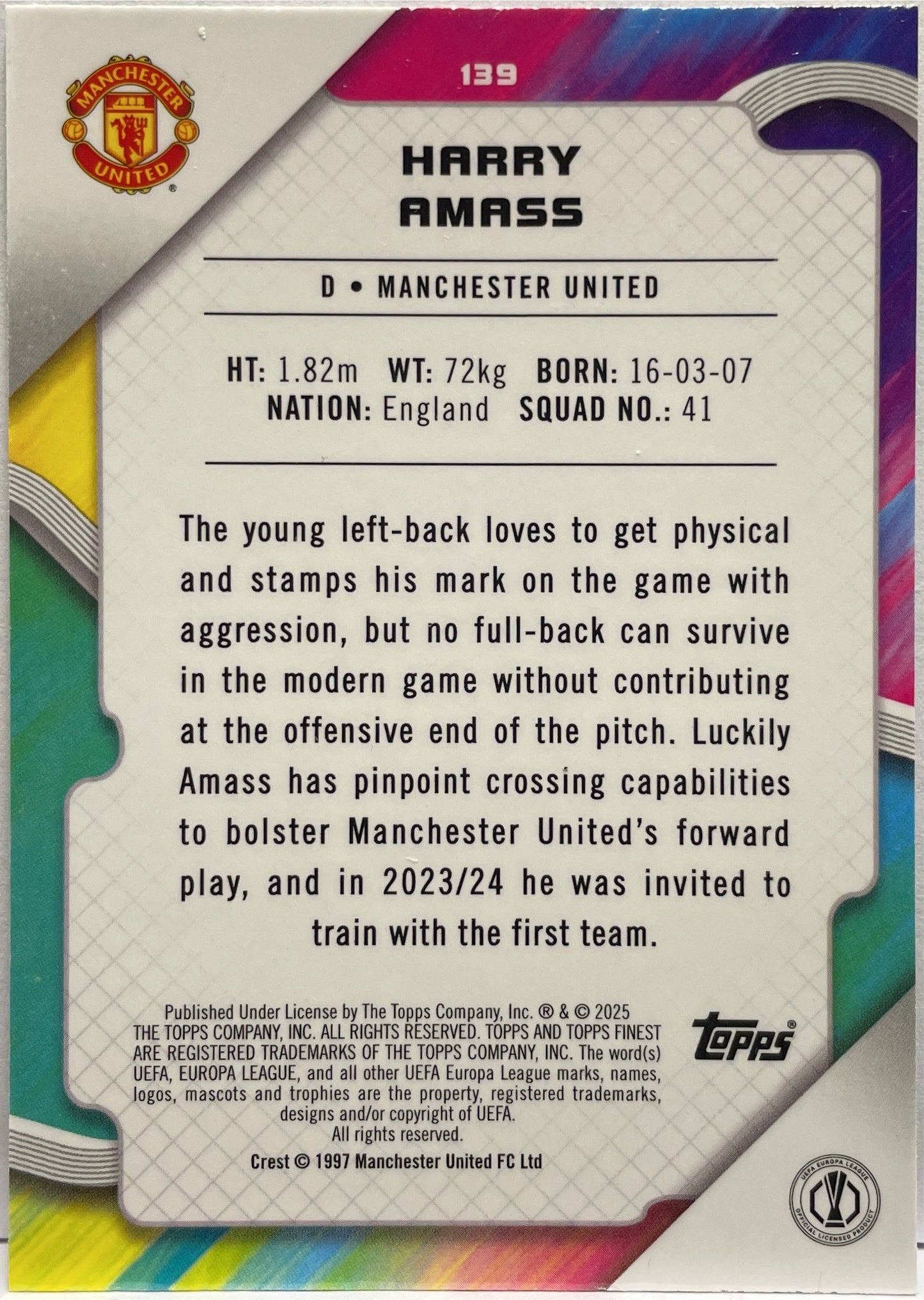 Harry Amass 97/99 Rookie Green Topps Finest UCC 2024/25