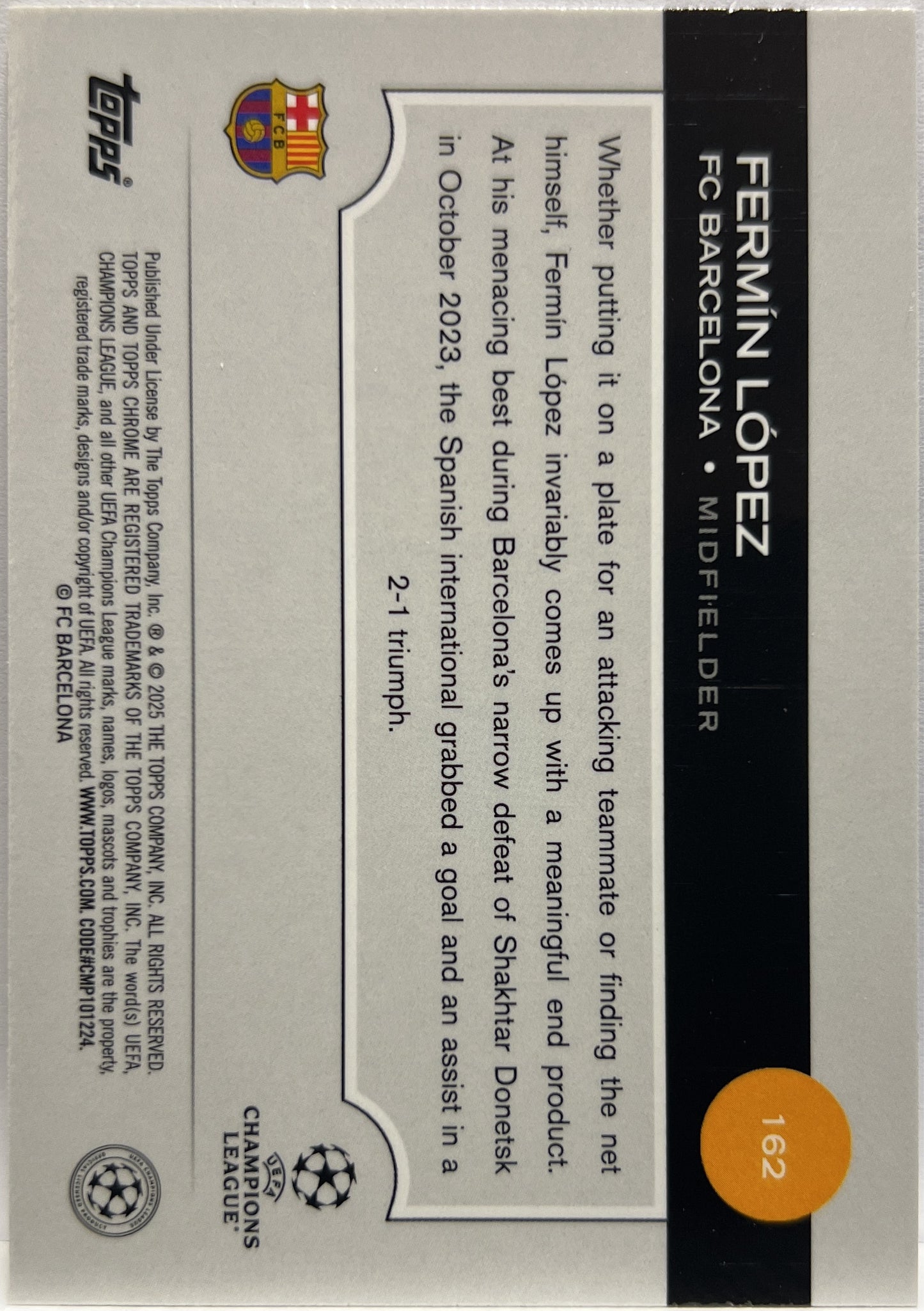 Fermin Lopez 51/299 Future Stars Violet Topps Chrome UCC 2024/25