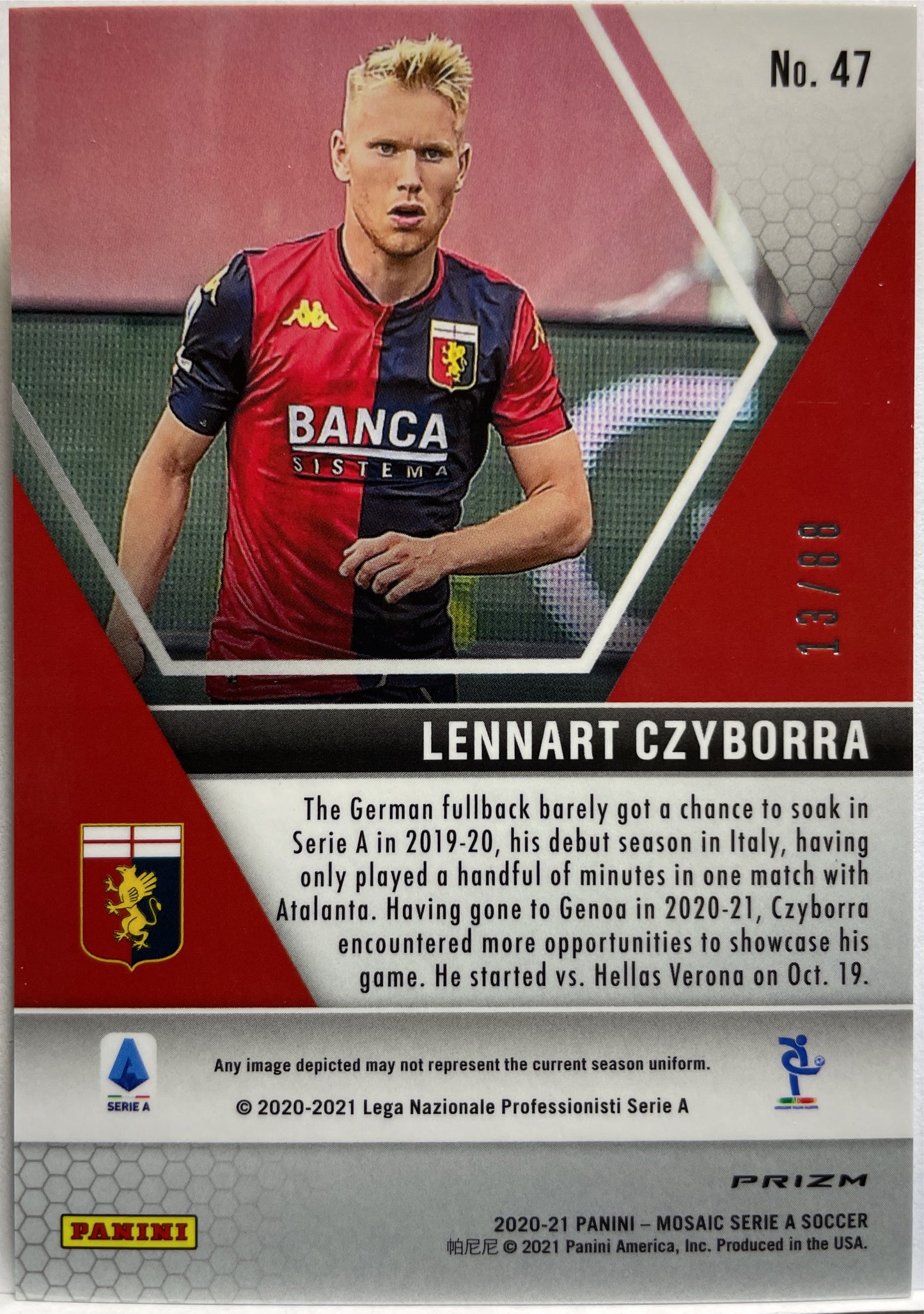 Lennart Czyborra 13/88 Rookie Red/Gold Choice T-Mall Mosaic Serie A 2020/21