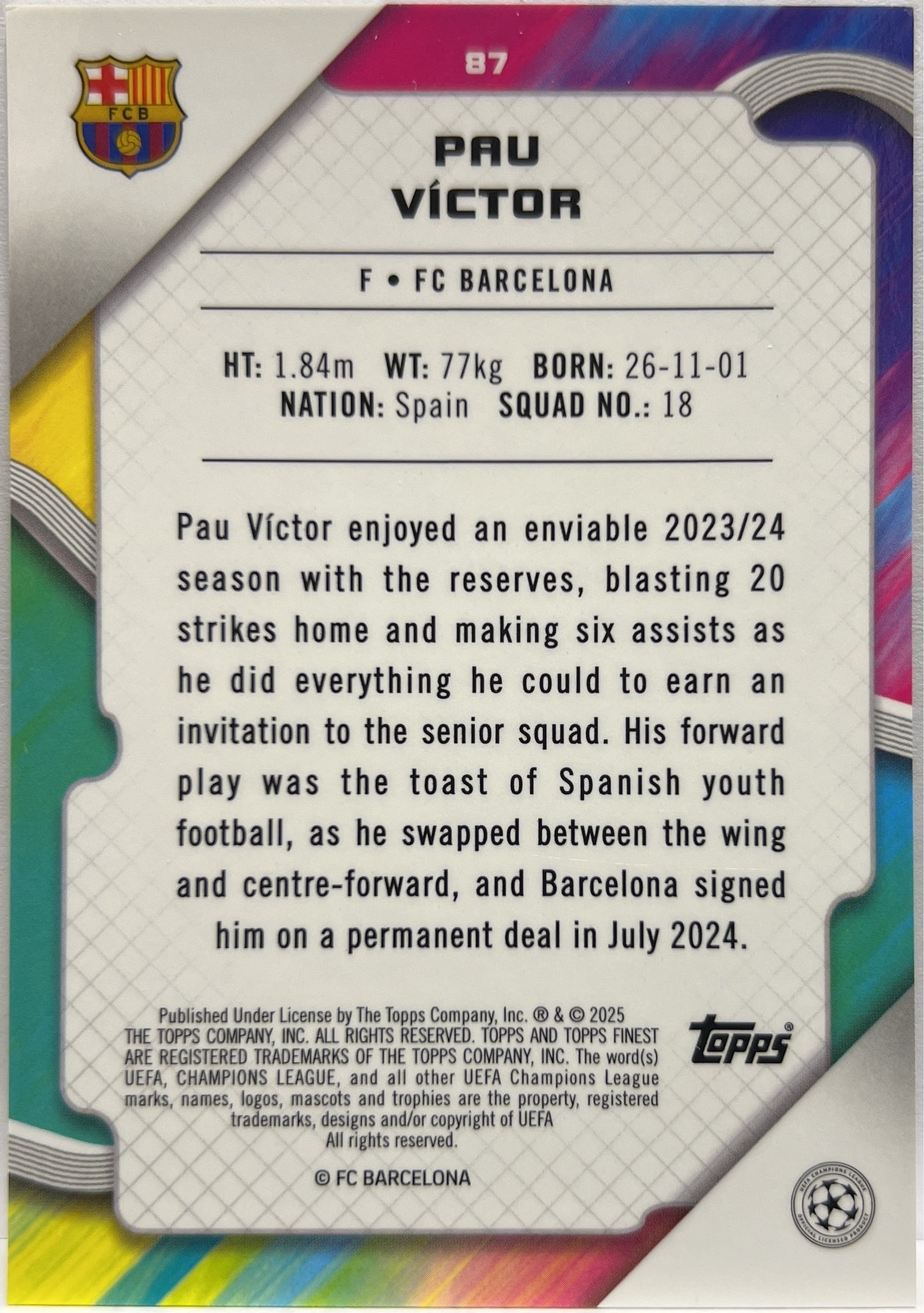 Pau Victor 40/50 Rookie Gold Topps Finest UCC 2024/25