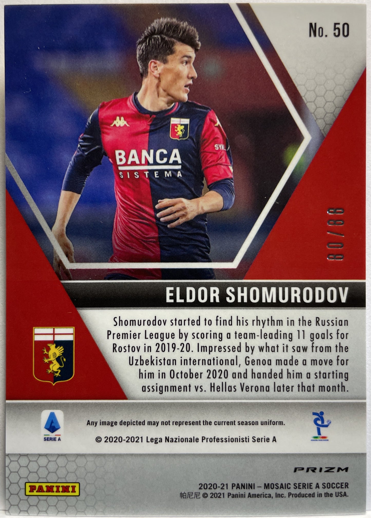 Eldor Shomurodov 80/88 Rookie Red/Gold Choice T-Mall Mosaic Serie A 2020/21