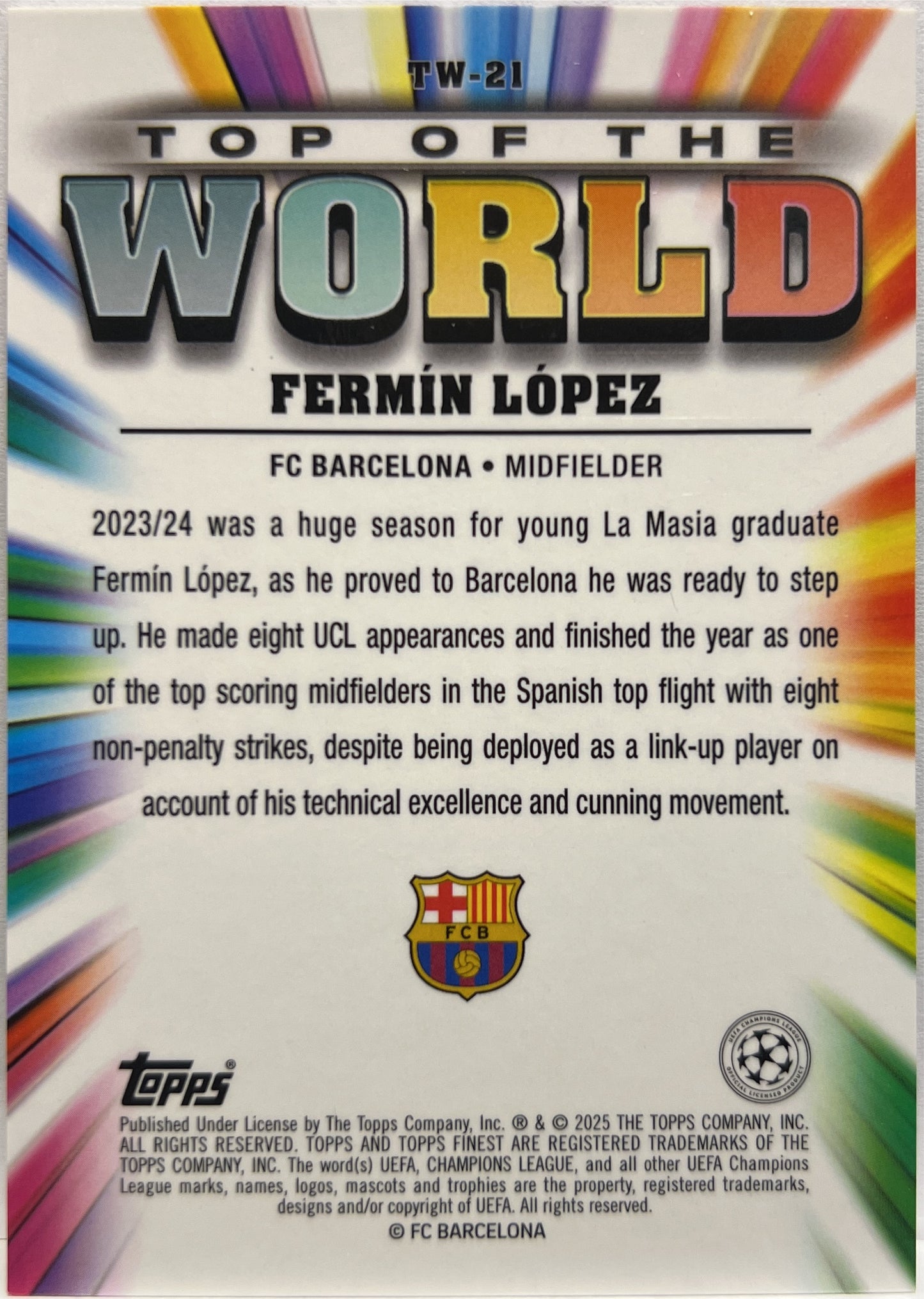 Fermin Lopez 3/50 Top Of The World Gold Topps Finest UCC 2024/25