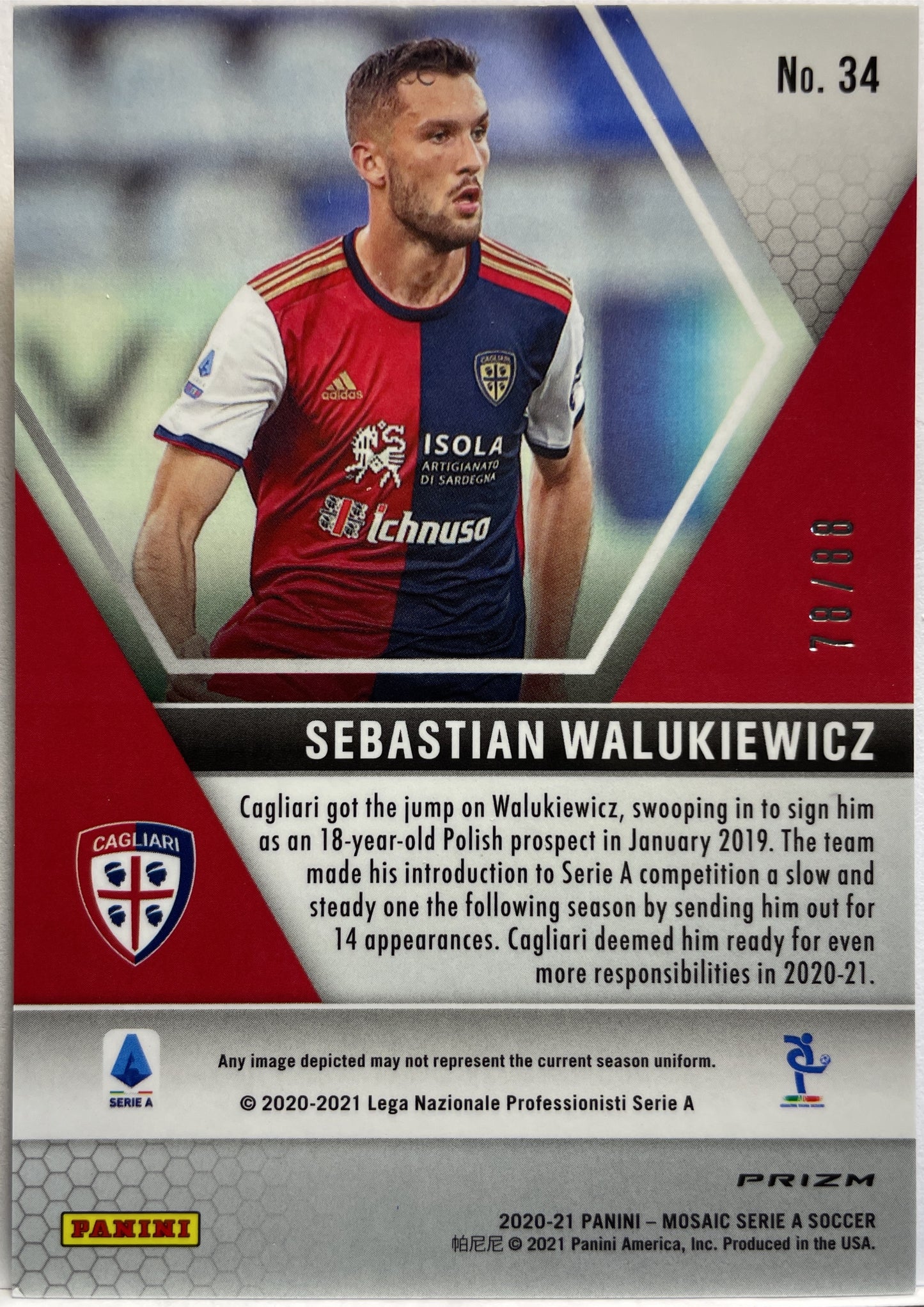 Sebastian Walukiewicz 78/88 Rookie Red/Gold Choice T-Mall Mosaic Serie A 2020/21