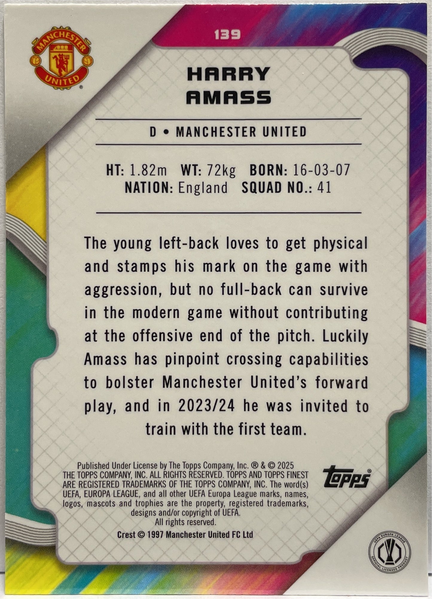 Harry Amass 96/99 Rookie Green Topps Finest UCC 2024/25