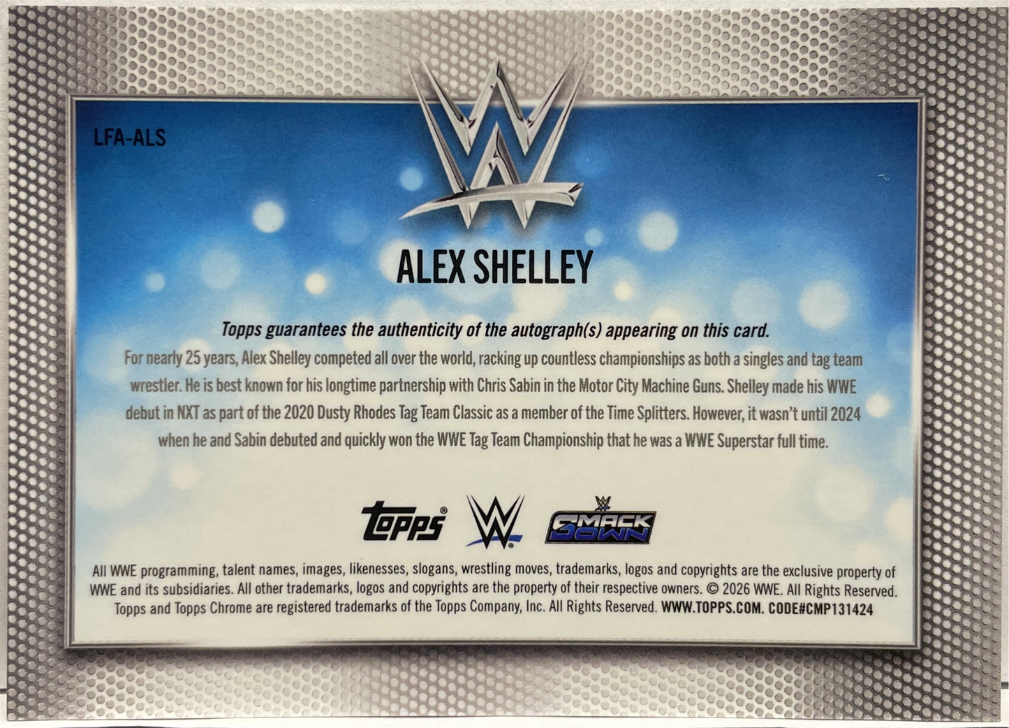 Alex Shelley 17/25 Autograph Ornage Topps Chrome WWE Logofractor 2026