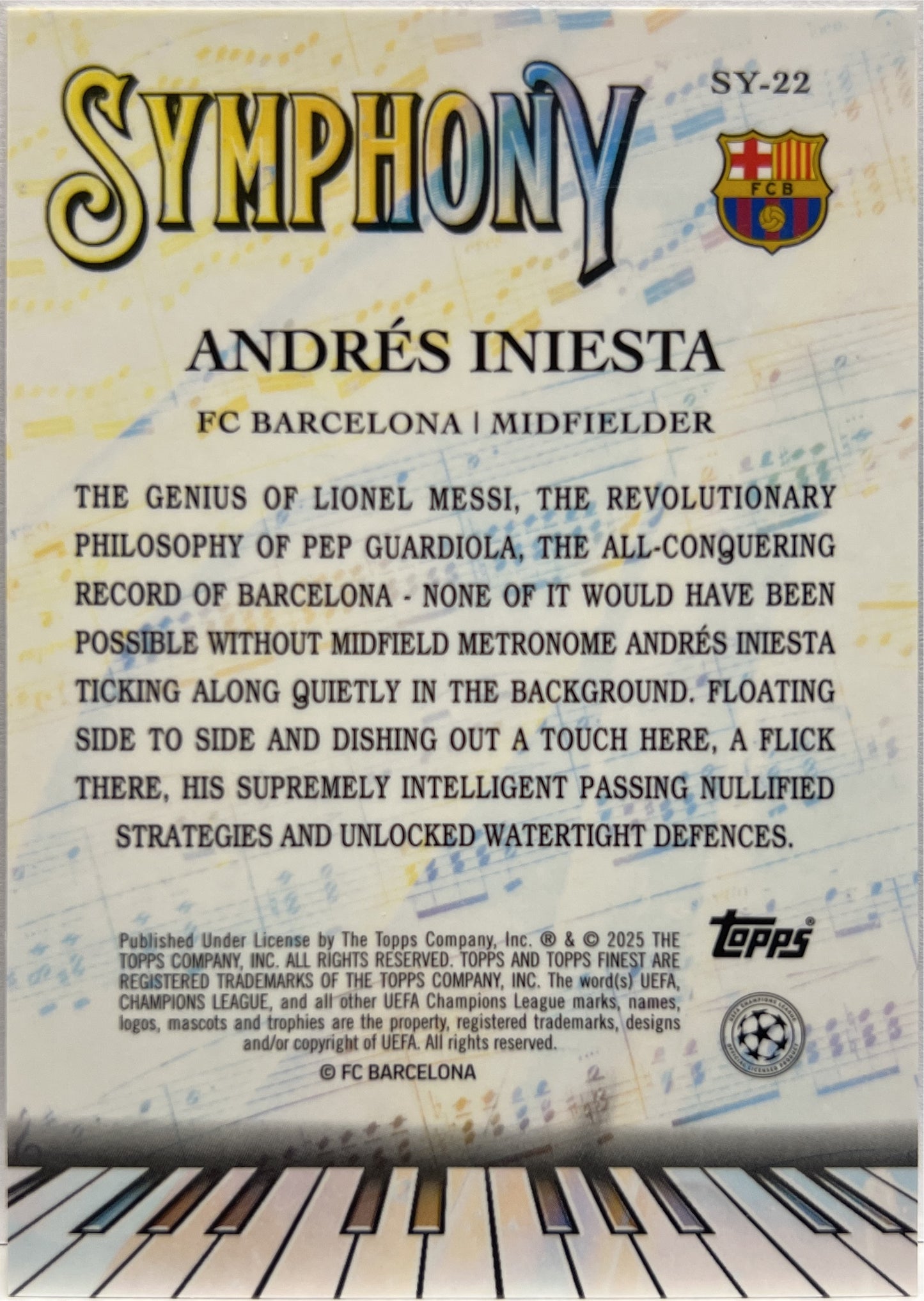 Andres Iniesta 29/150 Symphony Blue Topps Finest UCC 2024/25