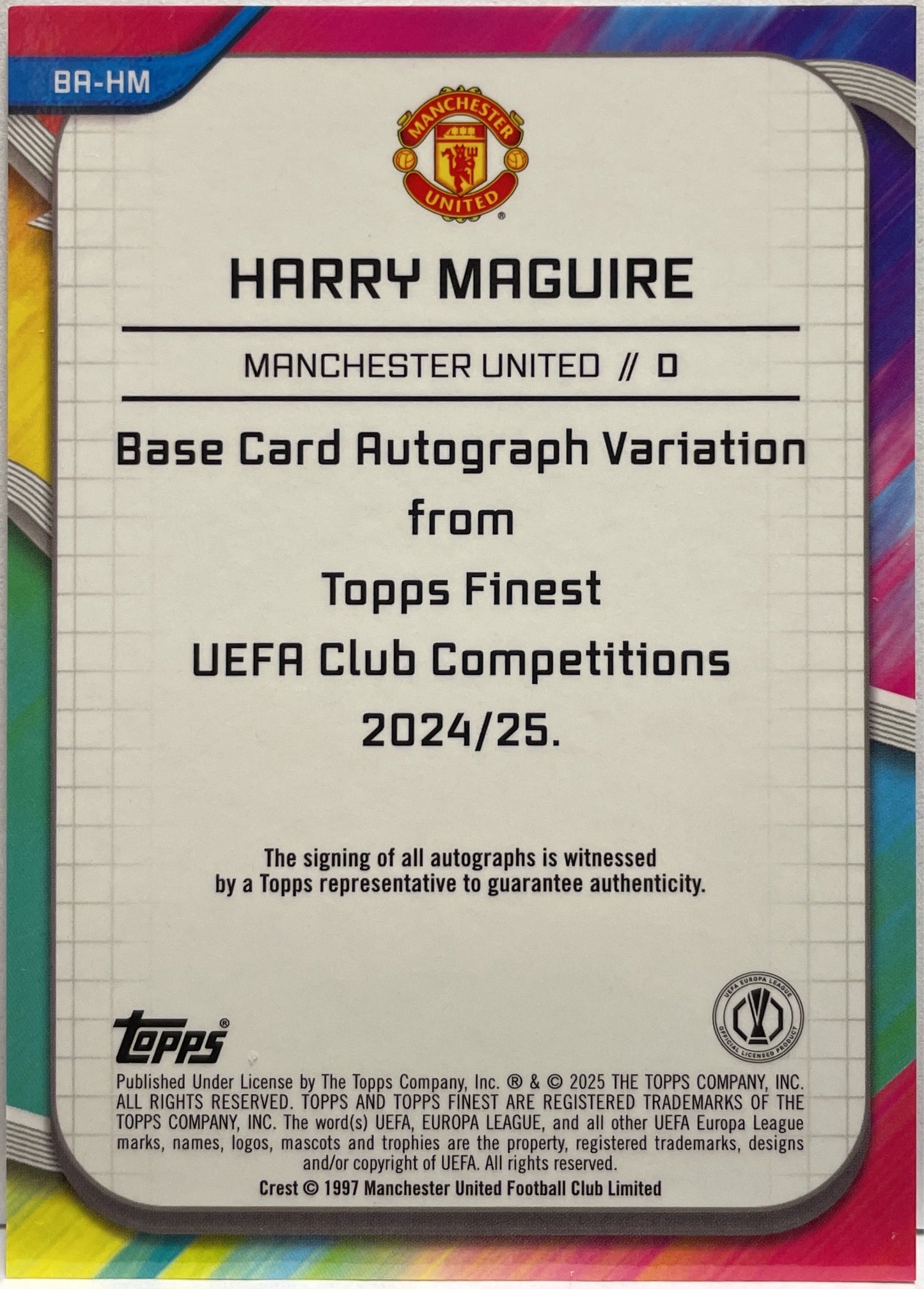 Harry Maguire Autograph Topps Finest UCC 2024/25