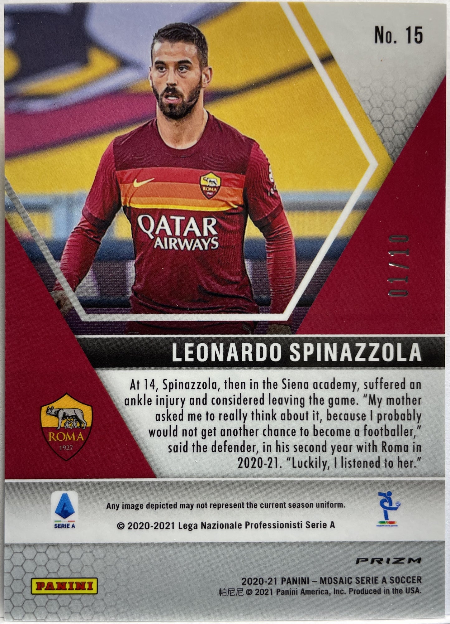 Leonardo Spinazzola 1/10 Rookie Gold Mosaic Serie A 2020/21