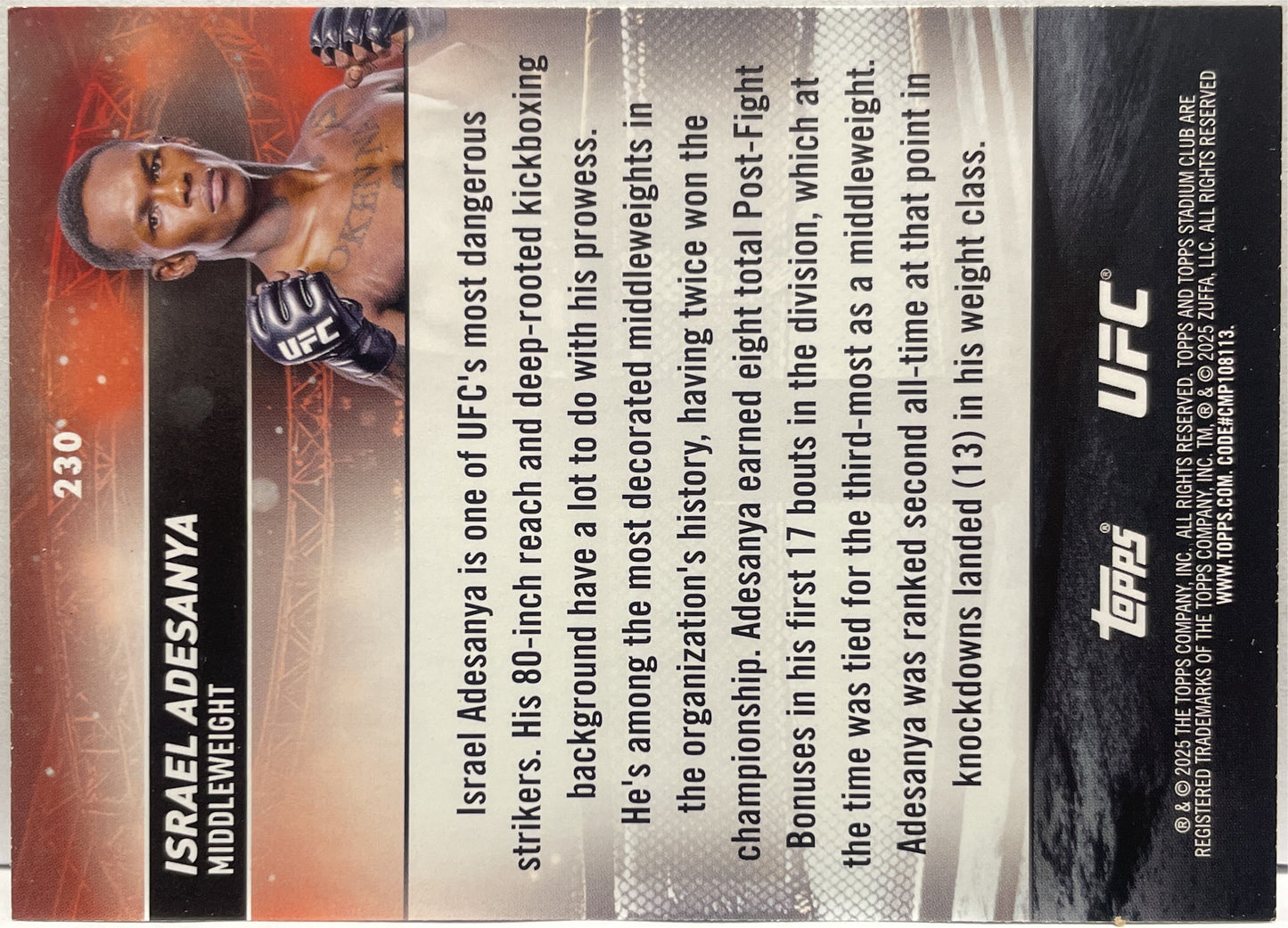 Israel Adesanya Image Variation Topps Stadium UFC 2025