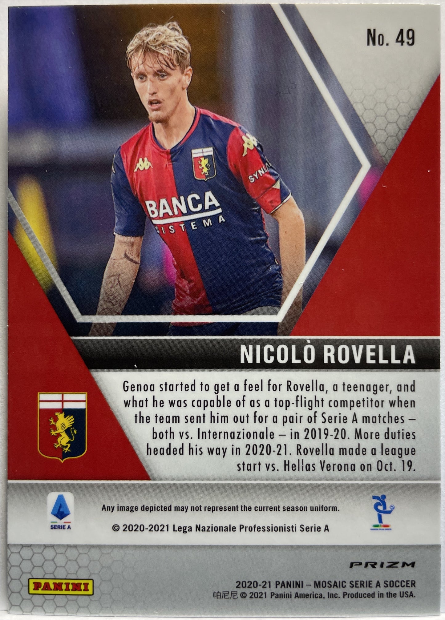 Nicolo Rovella Rookie Silver Prizm Mosaic Serie A 2020/21