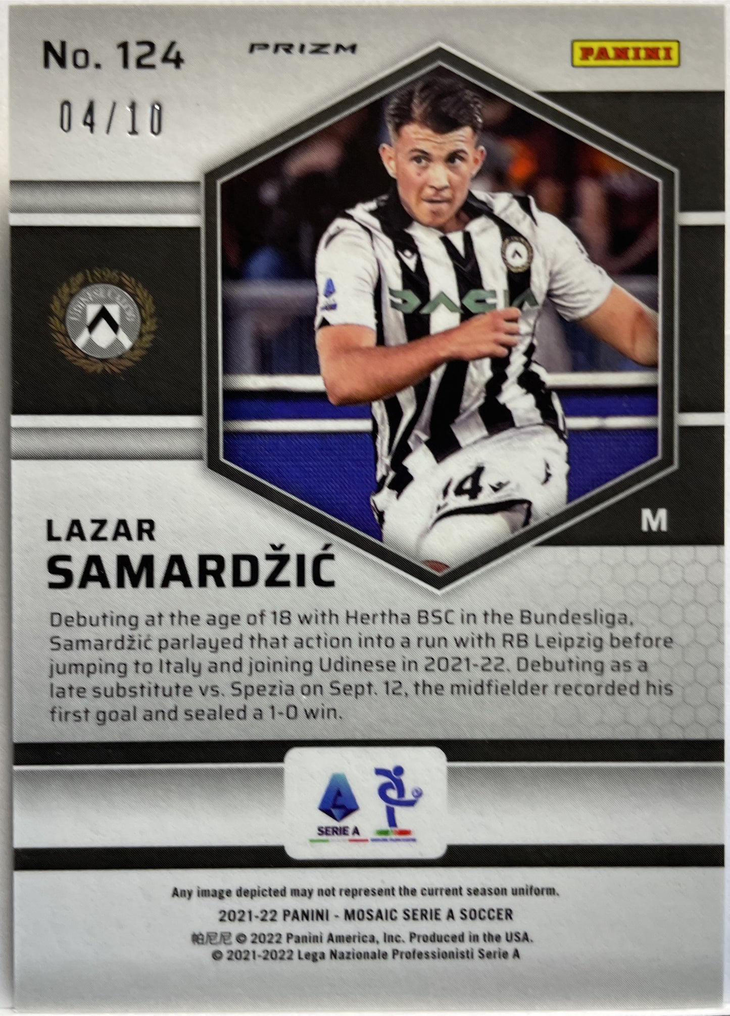 Lazar Samardzic 4/10 Rookie Gold Mosaic Serie A 2021/22