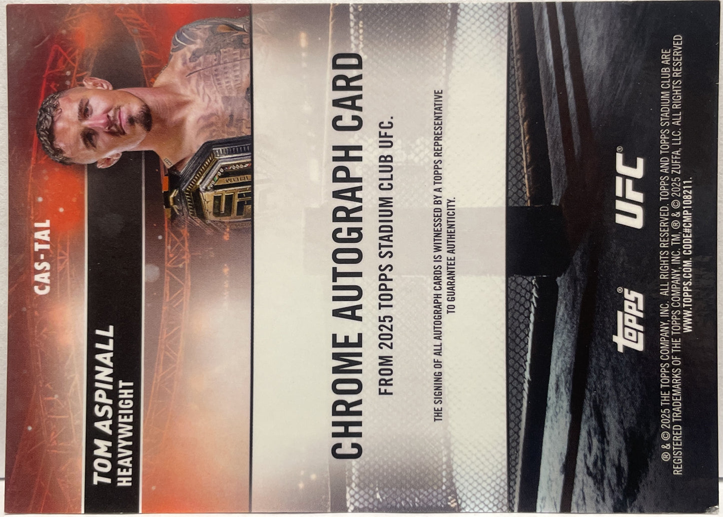 Tom Aspinal 1/25 Autograph On Card Chrome Orange Topps Stadium UFC 2025