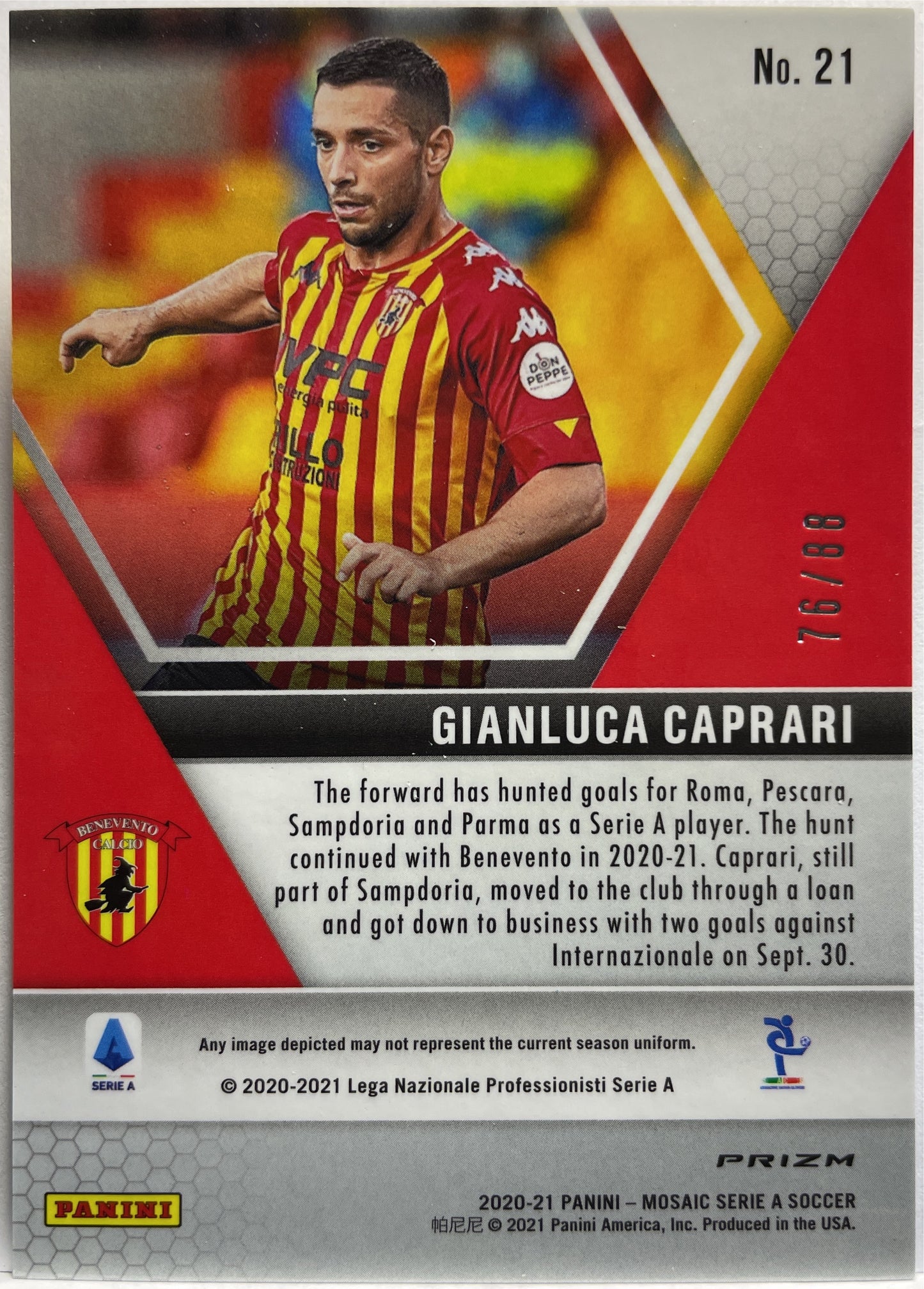 Gianluca Caprari 76/88 Rookie Red/Gold Choice T-Mall Mosaic Serie A 2020/21