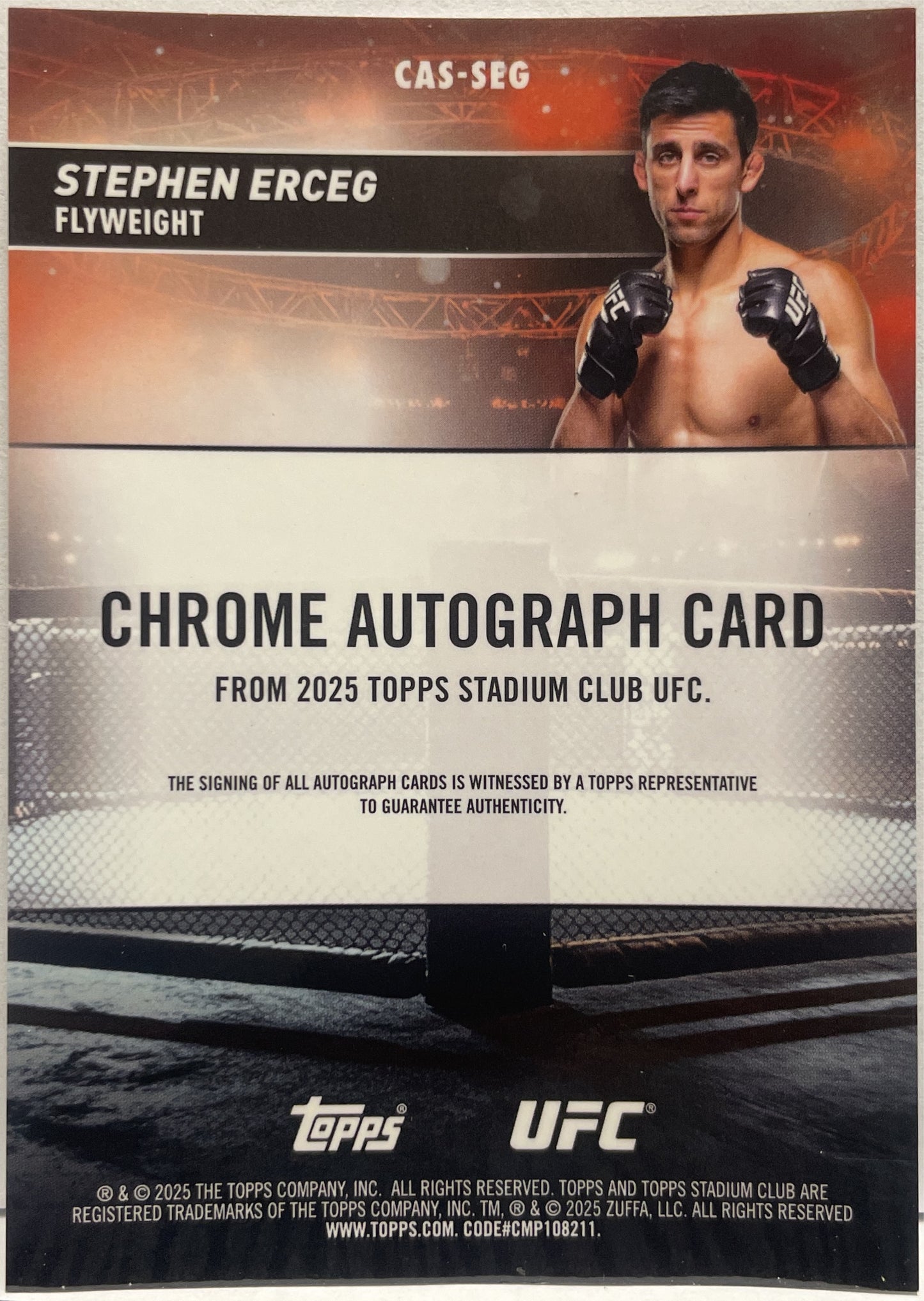 Stephen Erceg Rookie Autograph On Card Chrome Topps Stadium UFC 2025