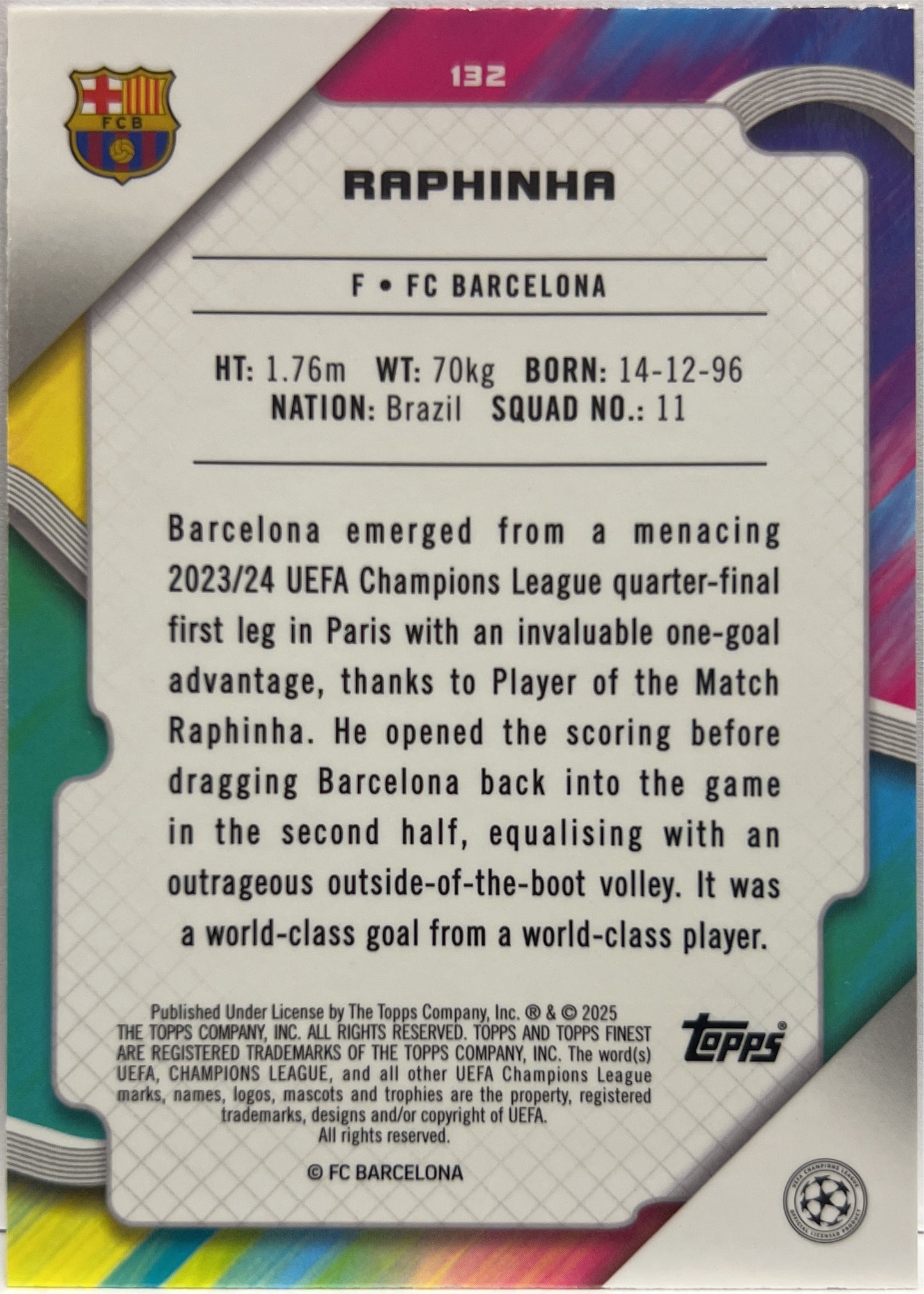 Raphinha 210/275 Sky Blue Topps Finest UCC 2024/25