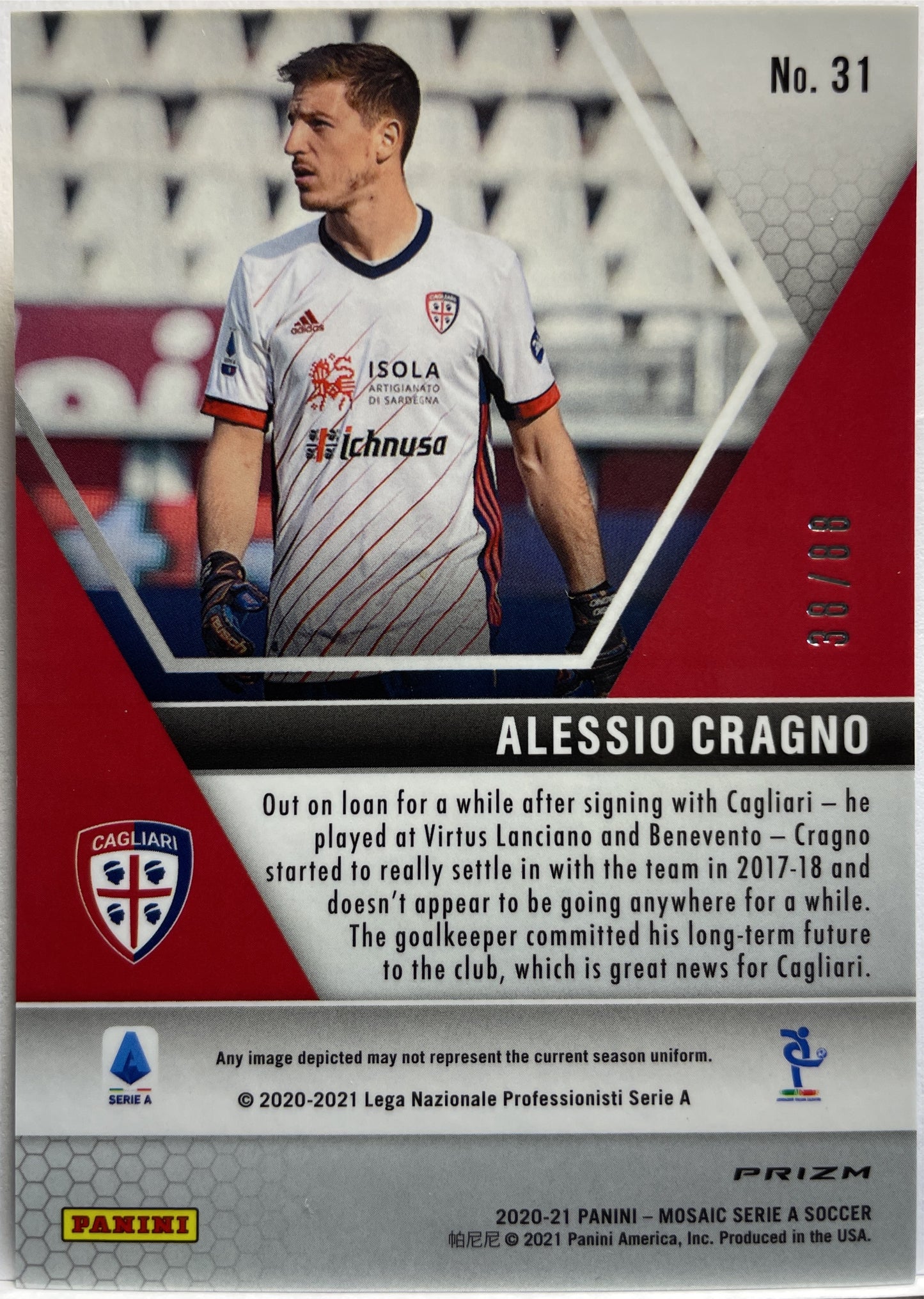 Alessio Cragno 38/88 Rookie Red/Gold Choice T-Mall Mosaic Serie A 2020/21