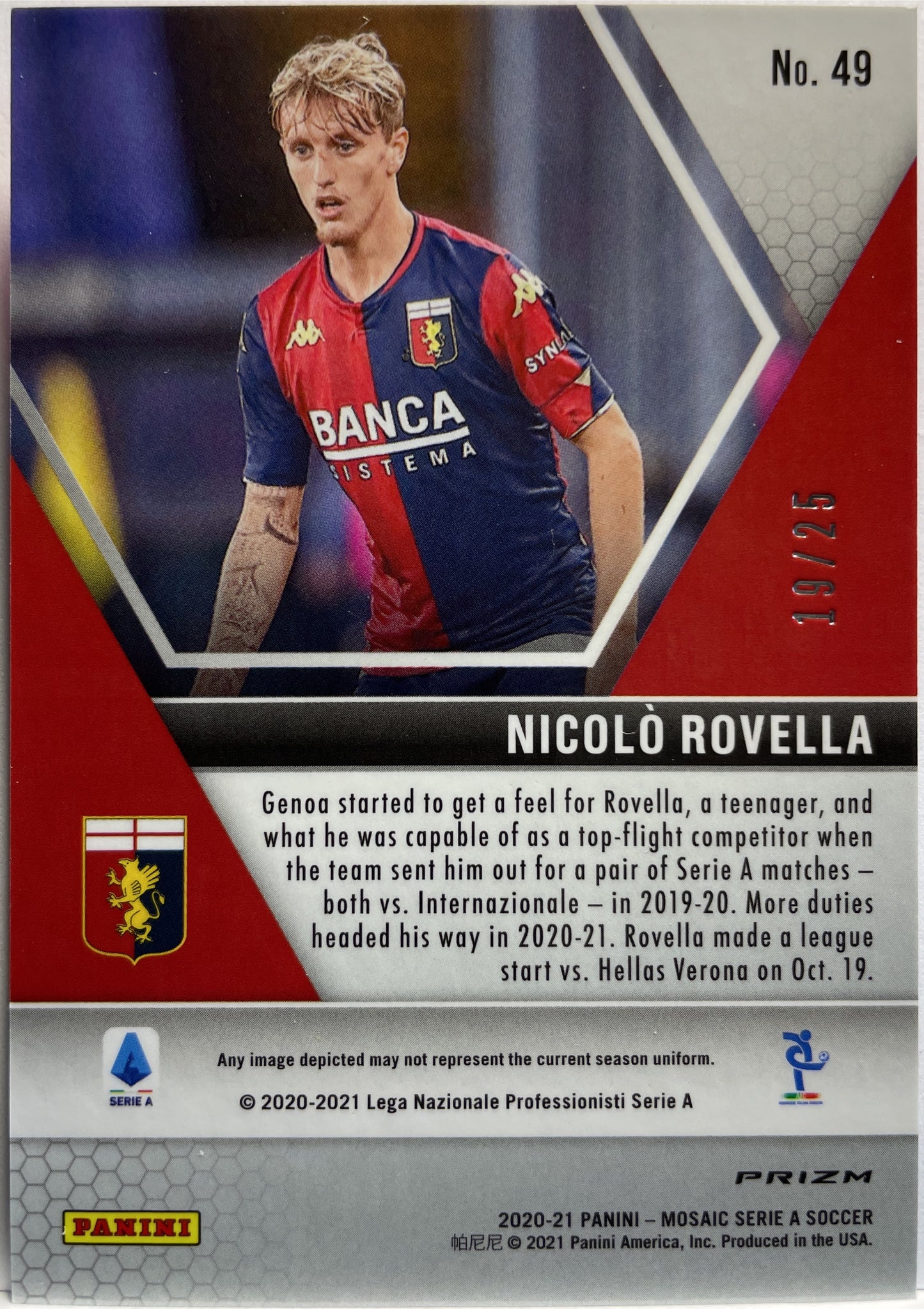 Nicolo Rovella 19/25 Rookie Pink Mosaic Serie A 2020/21