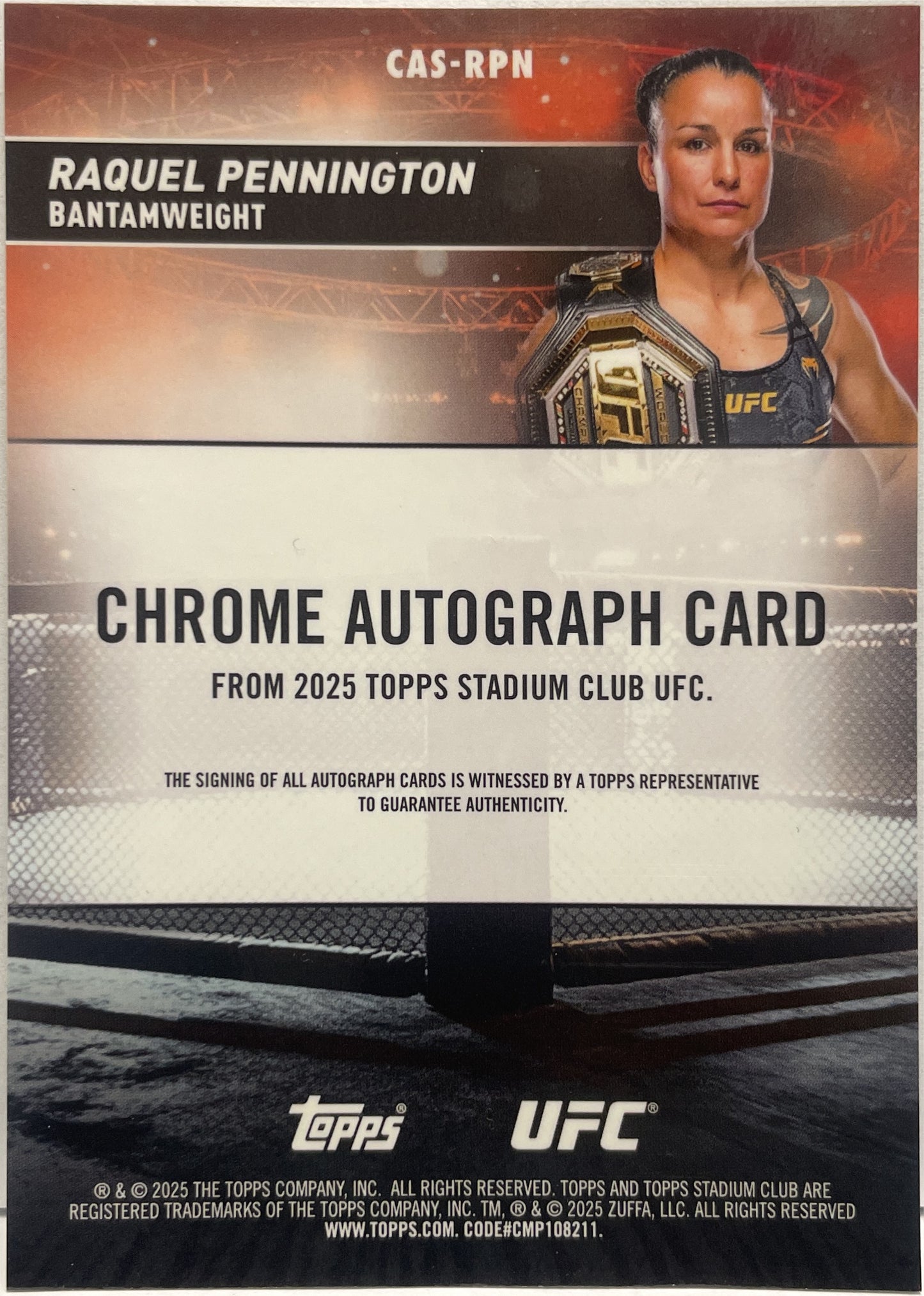 Raquel Pennington Autograph On Card Chrome Topps Stadium UFC 2025