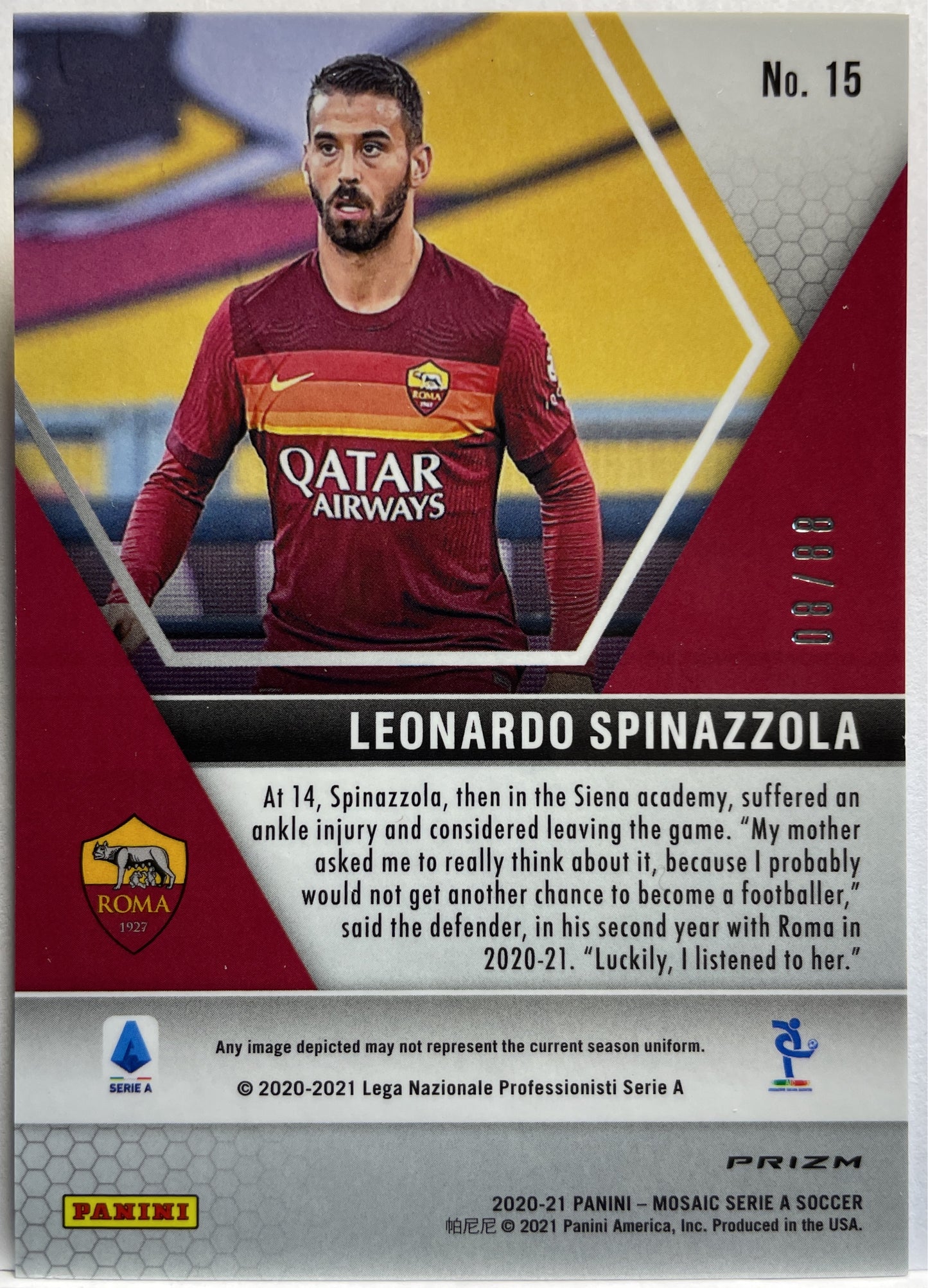 Leonardo Spinazzola 8/88 Rookie Red/Gold Choice T-Mall Mosaic Serie A 2020/21